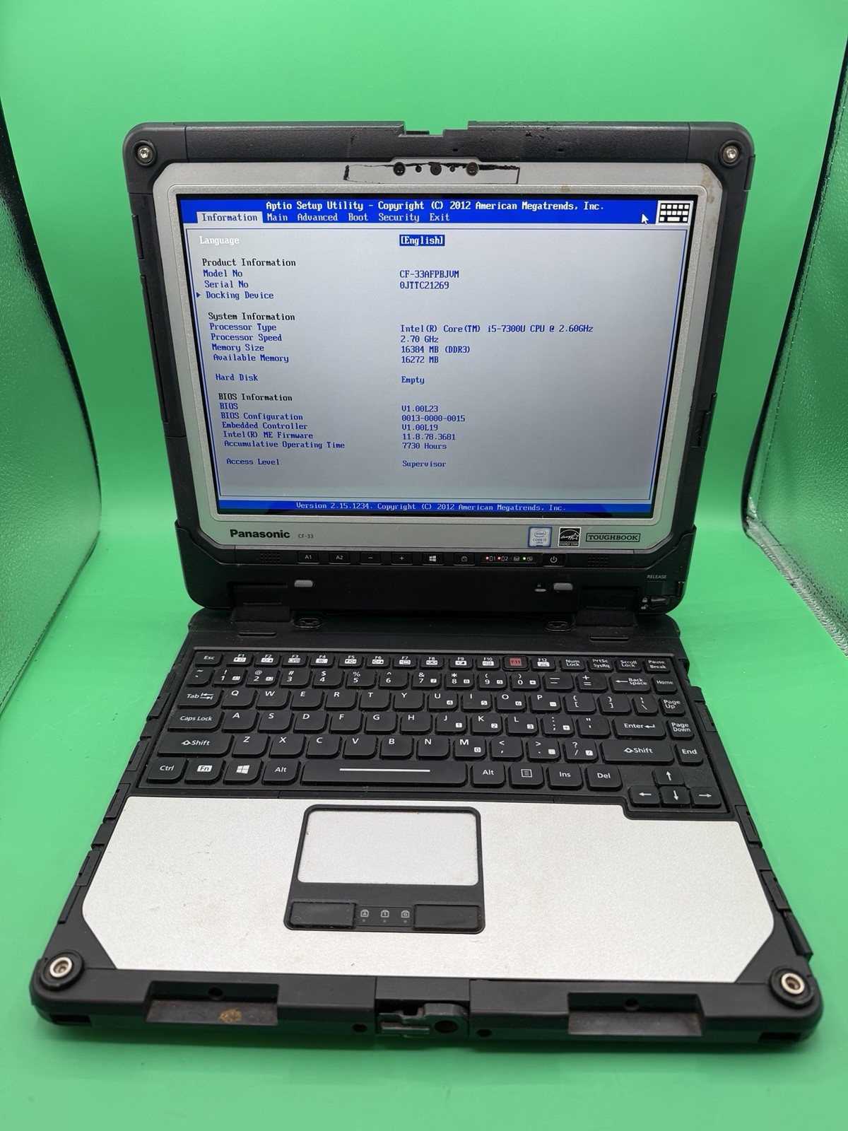 Panasonic Toughbook CF-33 12″ Touch i5-7300U 2.60GHz 16GB RAM NO DRIVE W/battery