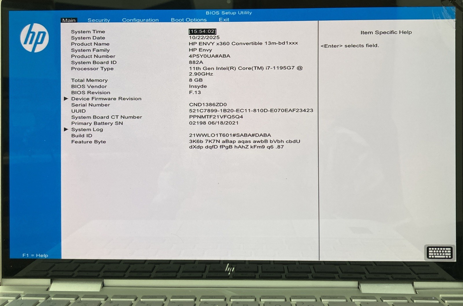 HP ENVY x360 Convertible Core i7-1195G7 2.90GHZ 8RAM NO HDD/OS Boot to BIOS