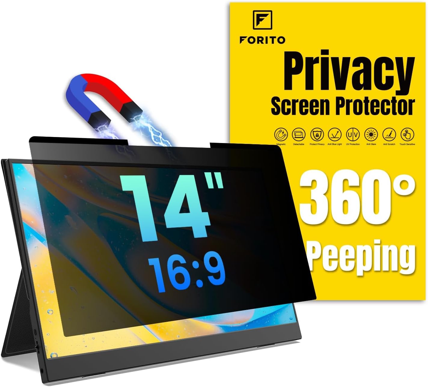 Screen Protector for 14 inch 16:9 Laptop, Privacy, Anti Glare, Removable Filter