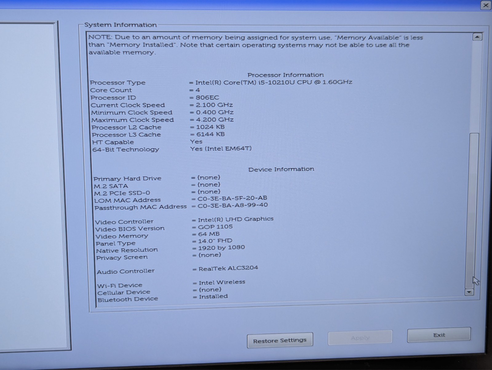 Incomplete Dell Latitude 5410 14″ Laptop Intel Core i5-10210U 1.60GHz 8GB RAM