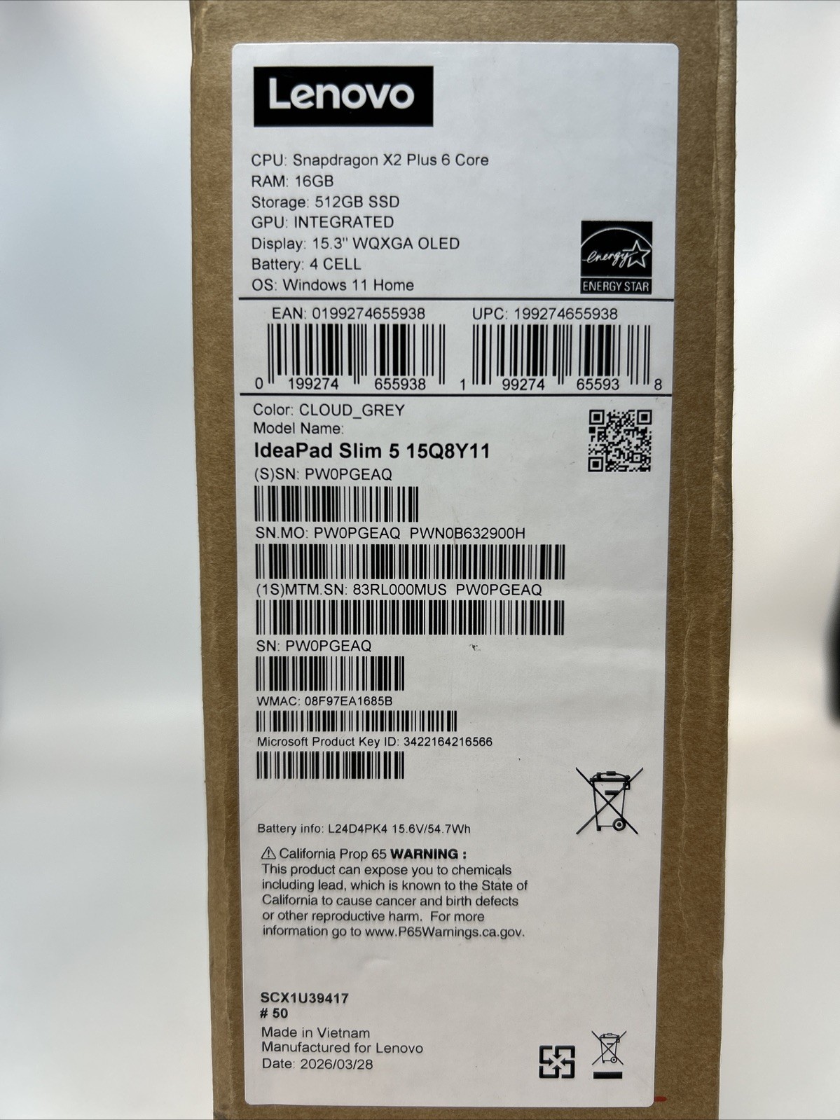 Lenovo IdeaPad Slim 5X 15.3″ Snapdragon X2+ 512GB / 16GB RAM *NEW -Open Box*