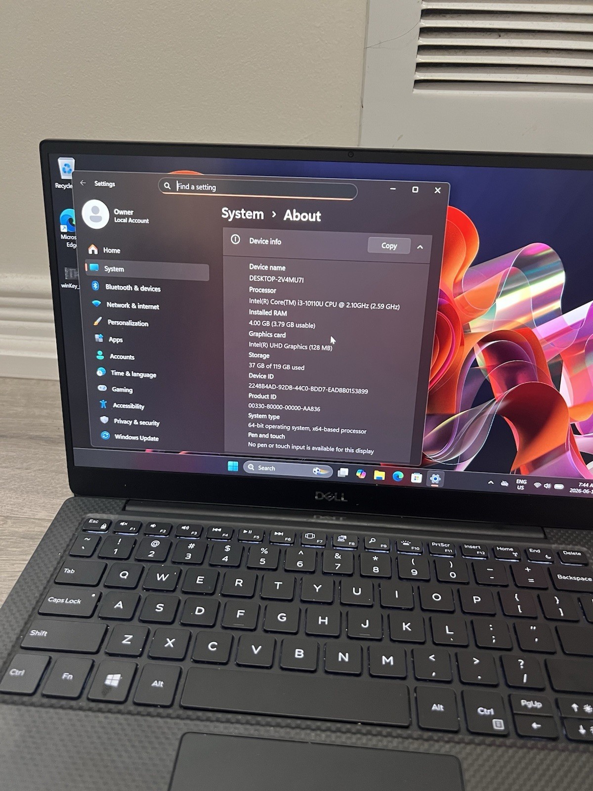 Dell XPS 13 7390 13” Laptop i3 10th Gen CPU 4G RAM 120G SSD Win 11 PRO + AC