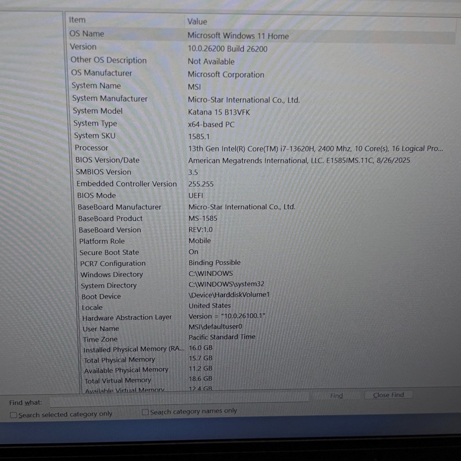 MSI Katana 15 B13VFK-817US Core i7-13620H 2.4GHz RTX 4060 16GB RAM 1TB SSD 15.6″
