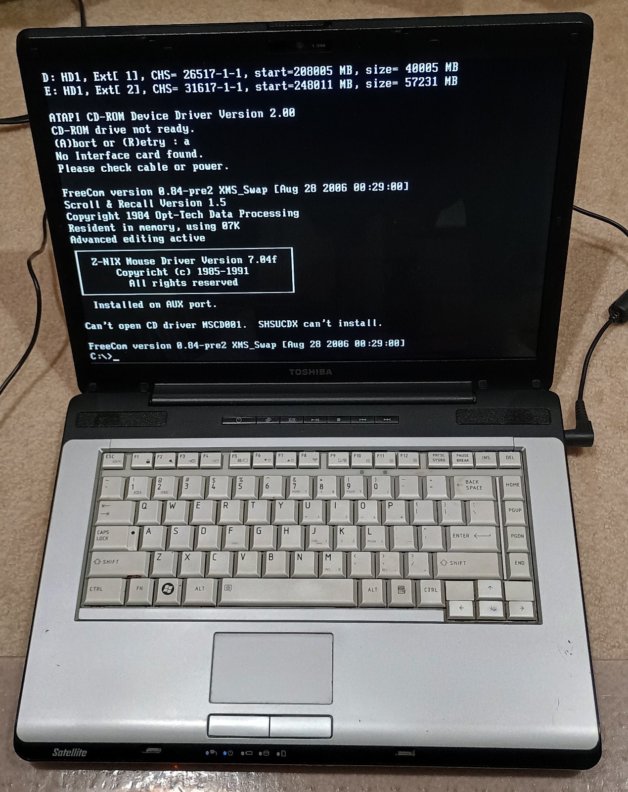 Toshiba Satellite A215 laptop Windows 7 Pro & Open DOS Dual Boot, Works Great!