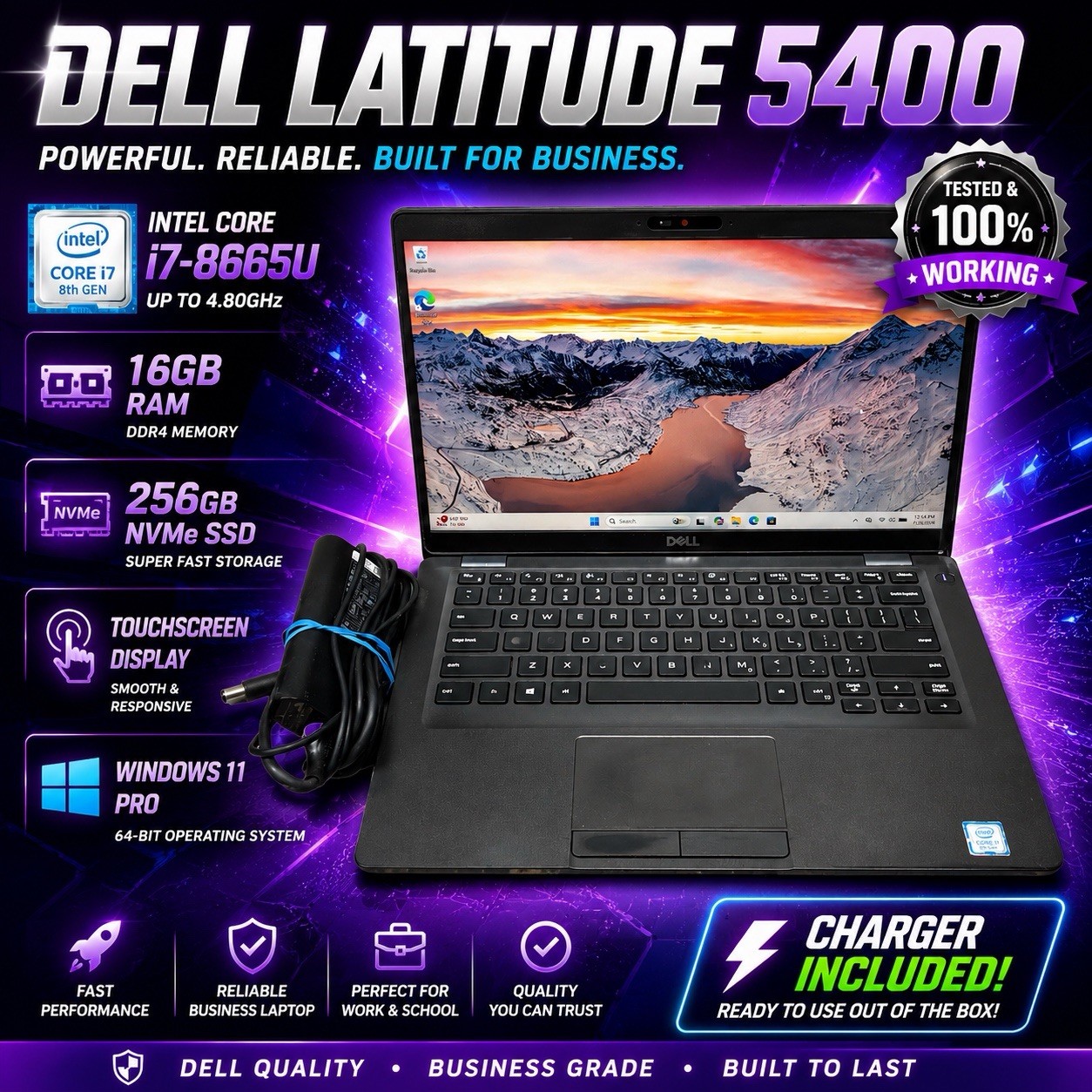 Dell Latitude 5400 i7-8665u@ 1.90ghz 16GB RAM 256GB NVME W11P Touchscreen