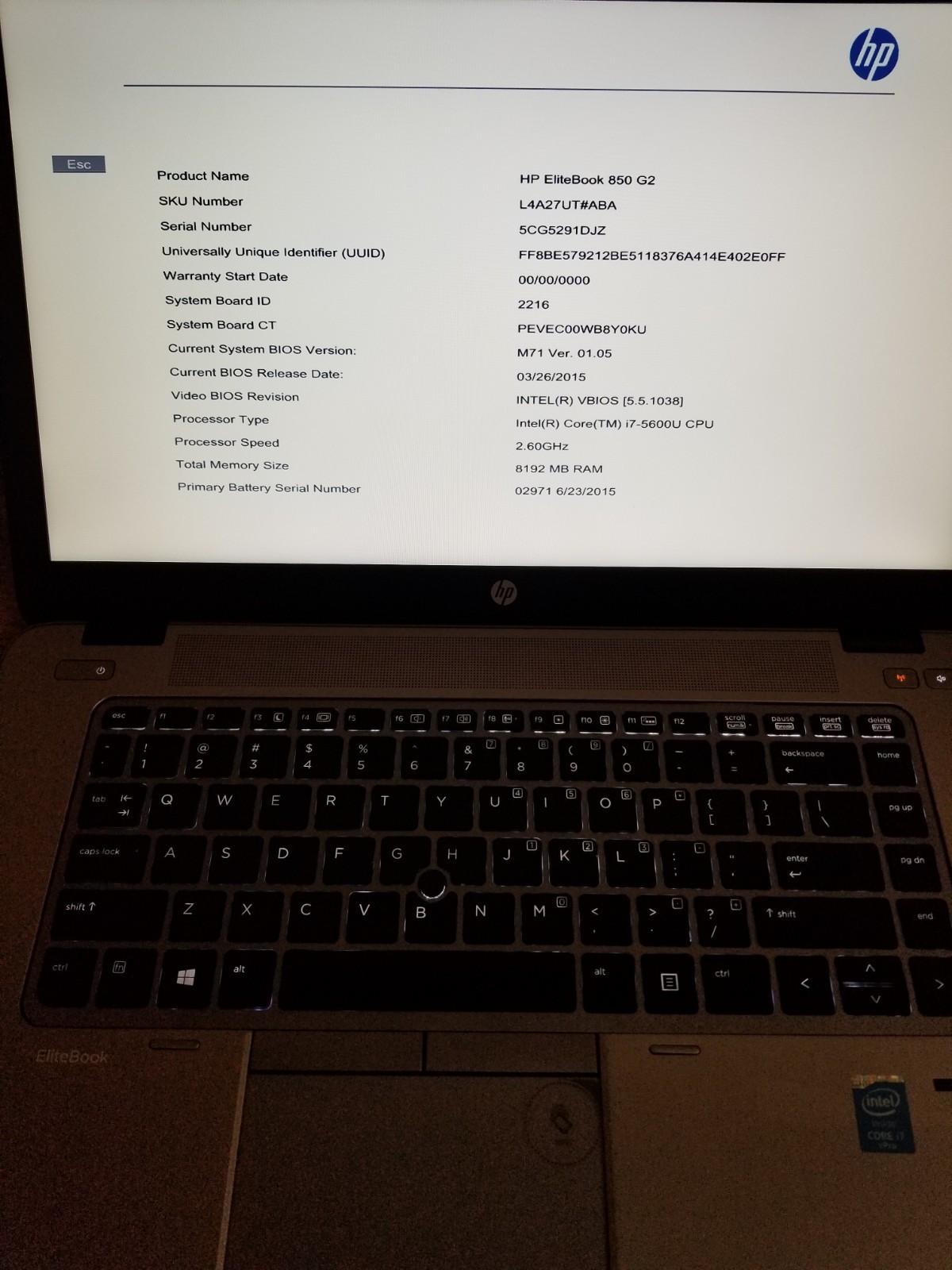 Lot 4 HP EliteBook 850 G2 i7-5600U 2.6 GHz 8GB RAM 128GB SSD Batt 15.6″ NO AC|OS