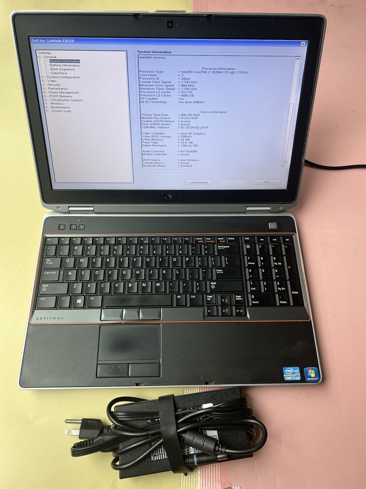 Dell Latitude E6520 Core i7-2620M 2.70GHz 8GB RAM 500GB BACKLIT BLUETOOTH WEBCAM