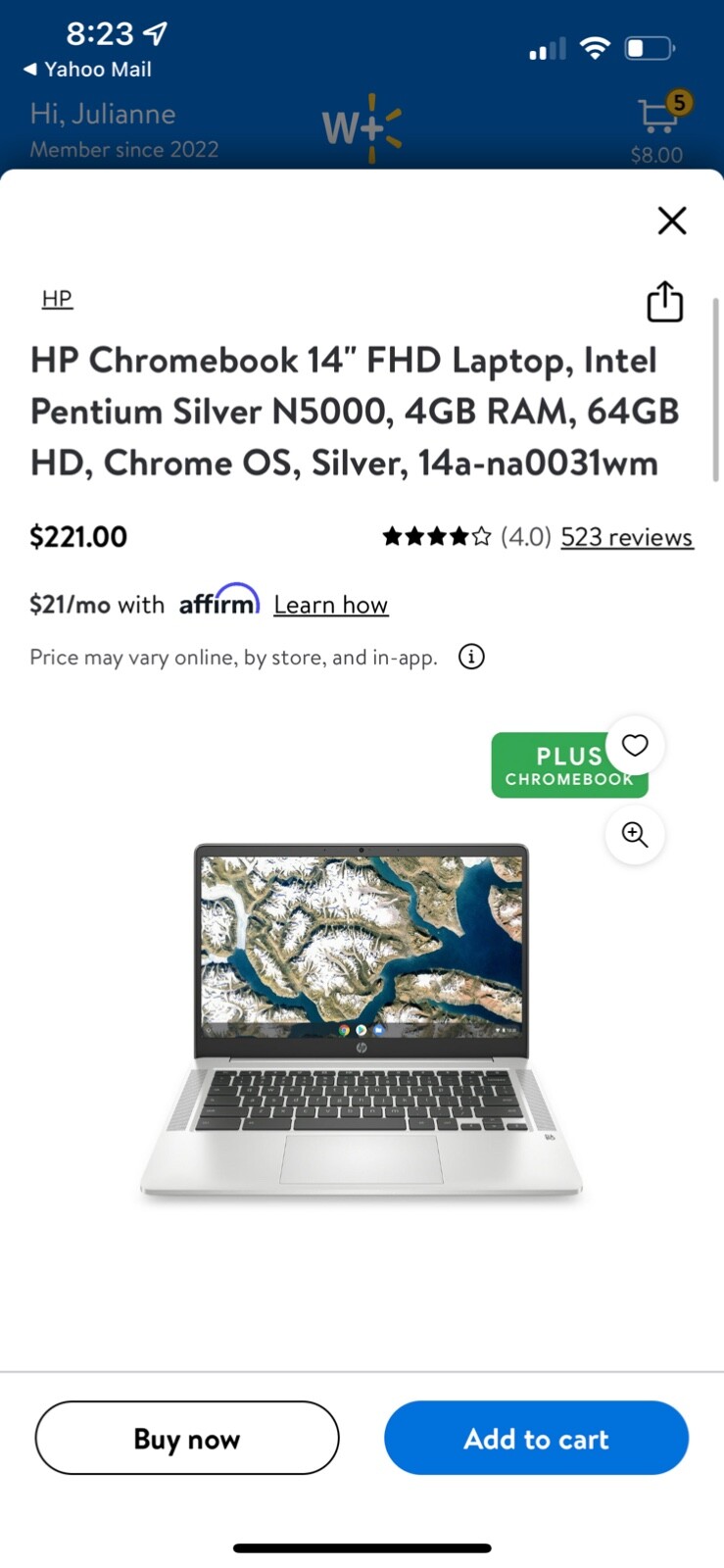 HP 14″ Chromebook 14A-NA0031WM 64GB EMMC 4GB RAM Intel Pentium Silver N5030 1.1G
