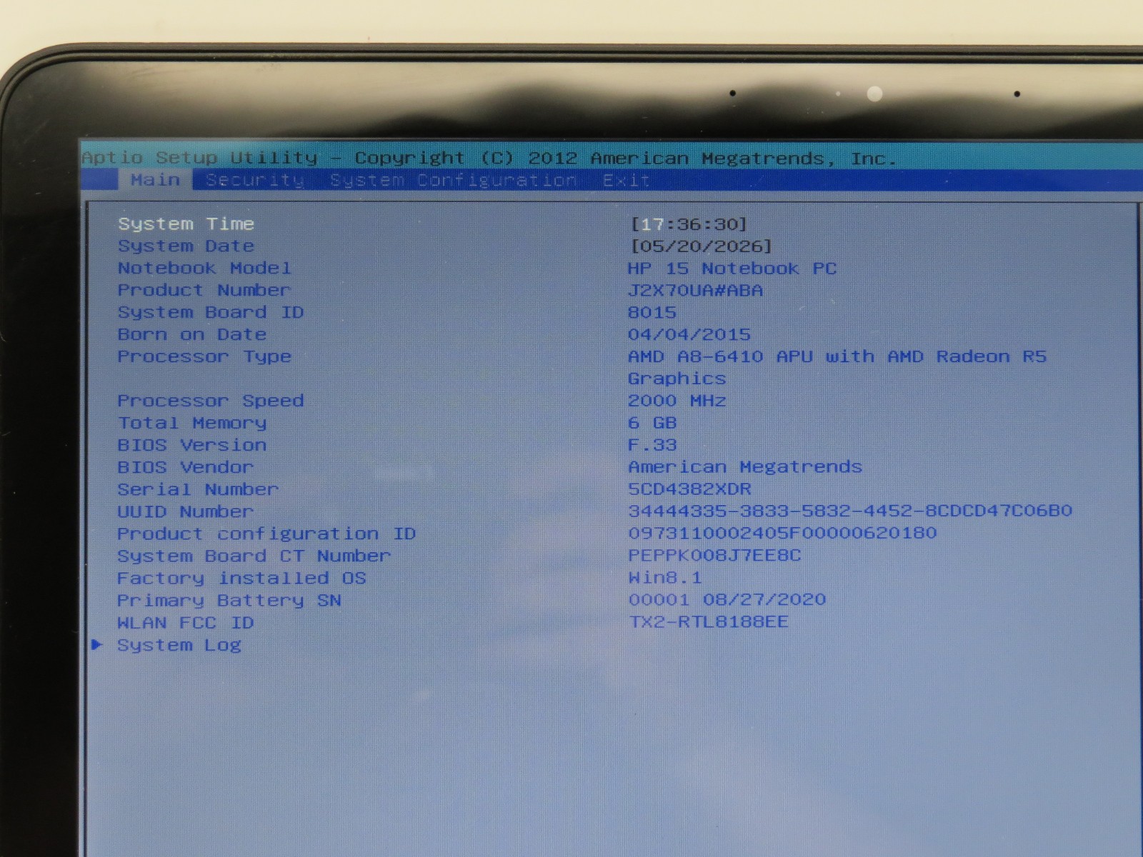 HP 15-f100dx | AMD A8-6410 @ 2GHz | 6GB DDR3 | 256GB SSD | 15″ | No OS