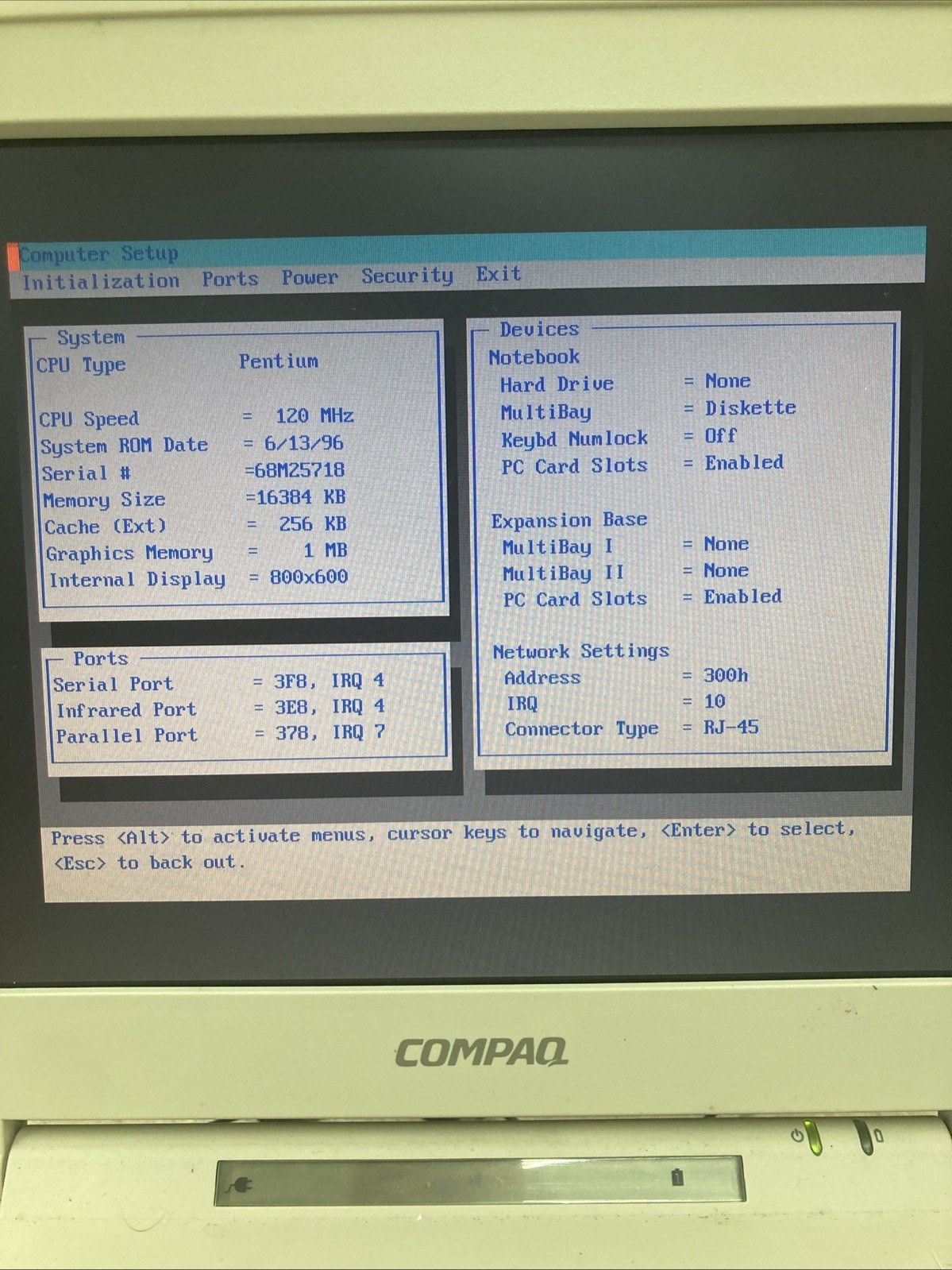 Compaq 2880H Intel Pentium 120MHz 16MB No HDD Boot to BIOS