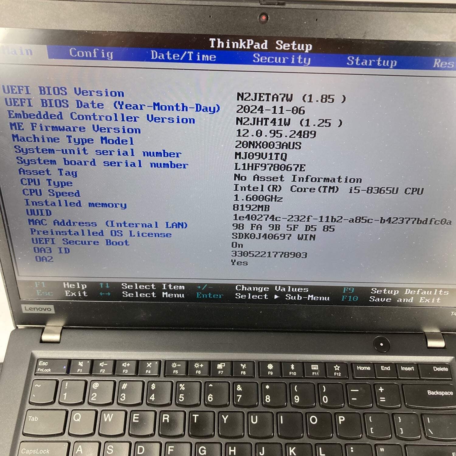 Lenovo ThinkPad T490s 14″ i5-8365U 1.6GHz 8GB RAM NO SSD NO OS BAD BATTERY