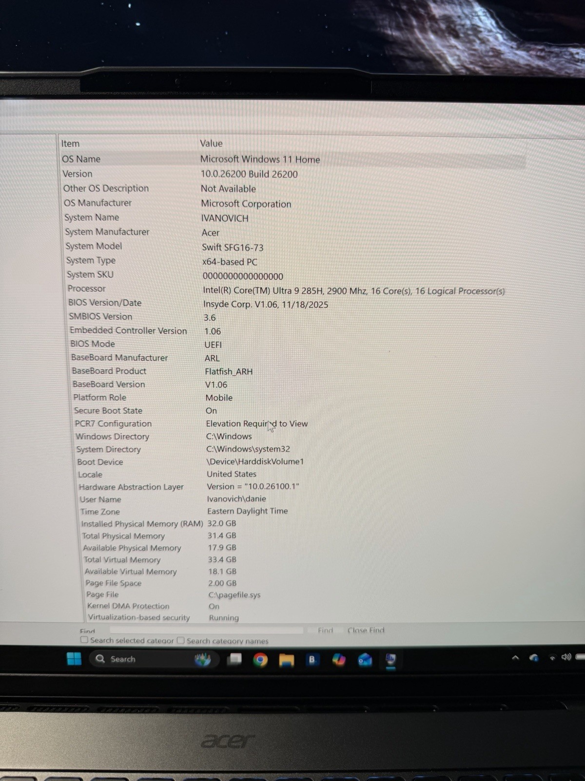 Acer Swift Go 16 SFG16-73-92RC Core Ultra 9 285H 32GB 1TB OLED Laptop