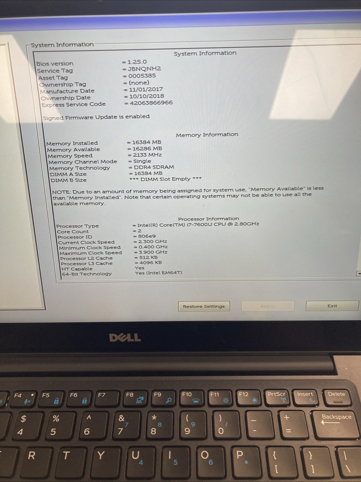DELL LATITUDE E7480 i7-7600U @2.80 GHz, 16 GB RAM, NO HDD No Battery #1006