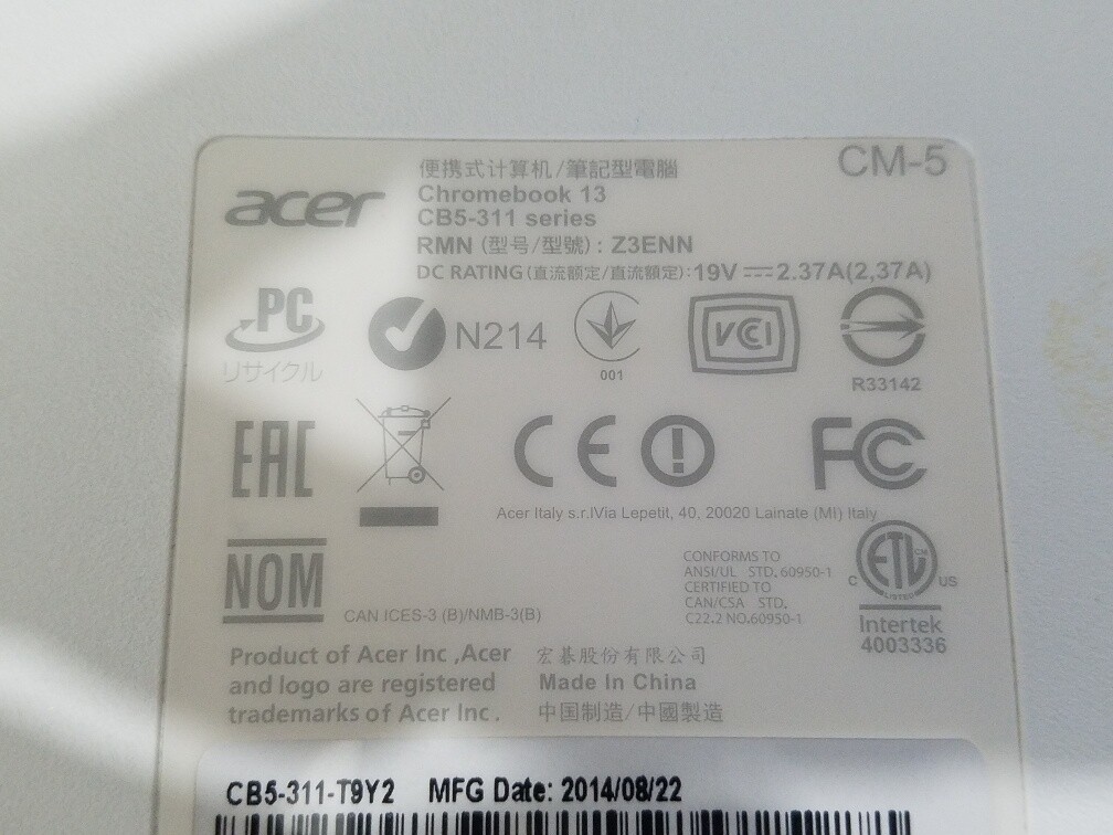 White Acer Chromebook 13.3 CB5-311-T9Y2 K1 A15 2.1GHz 16GB SSD 4GB RAM