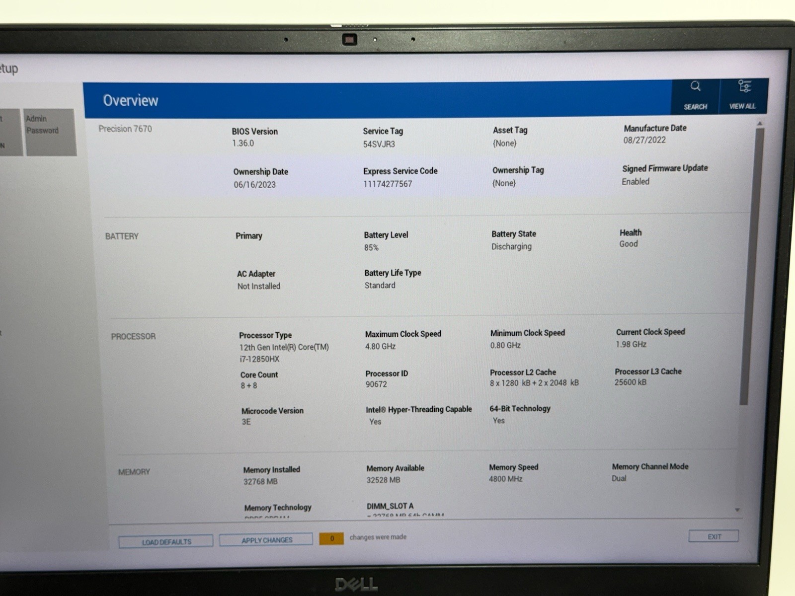 Dell Precision 7670 16″ i7-12850HX 32GB 512GB RTX A2000