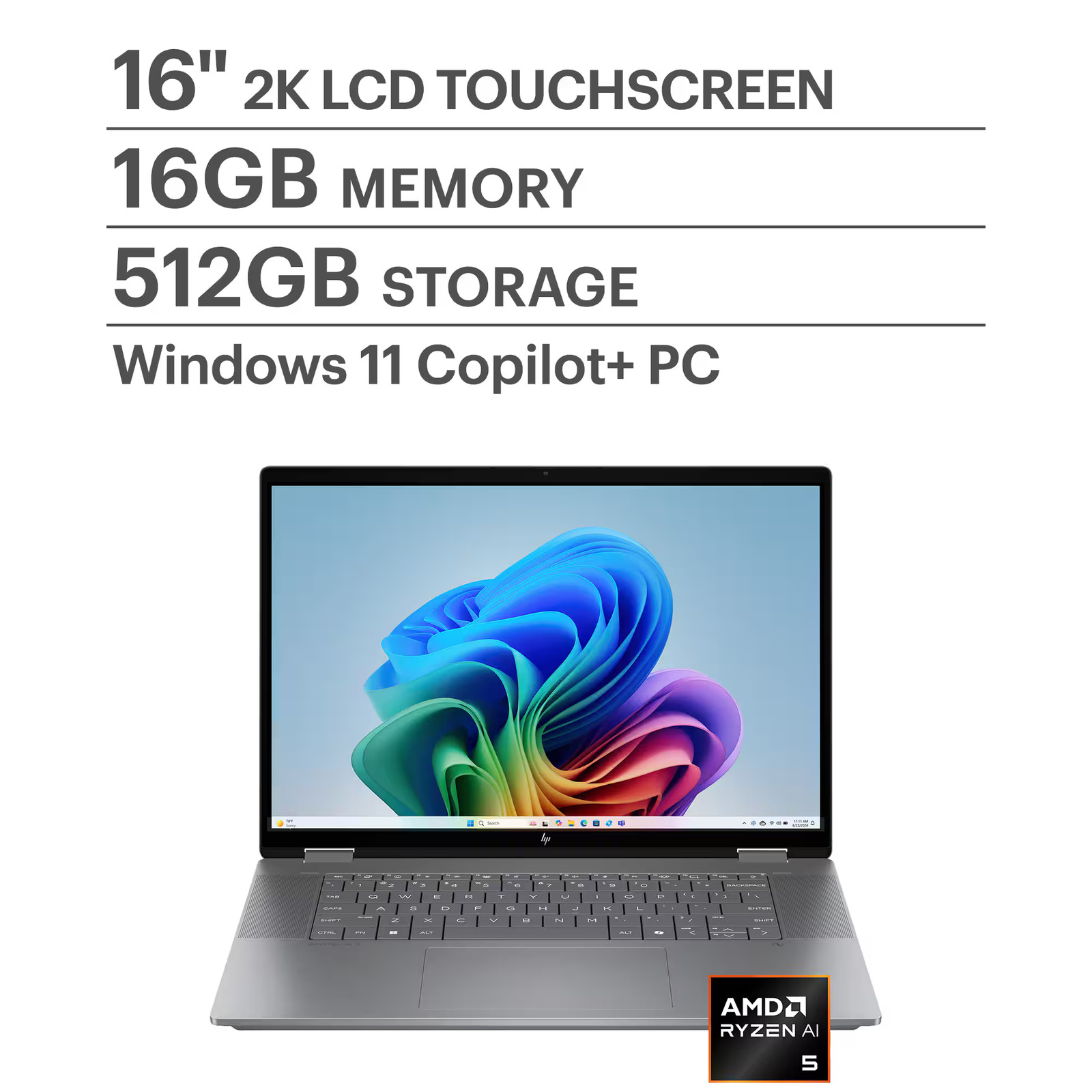HP OmniBook X Flip 16″ 2K Touch Laptop AMD Ryzen AI R5-340 16GB RAM 512GB SSD
