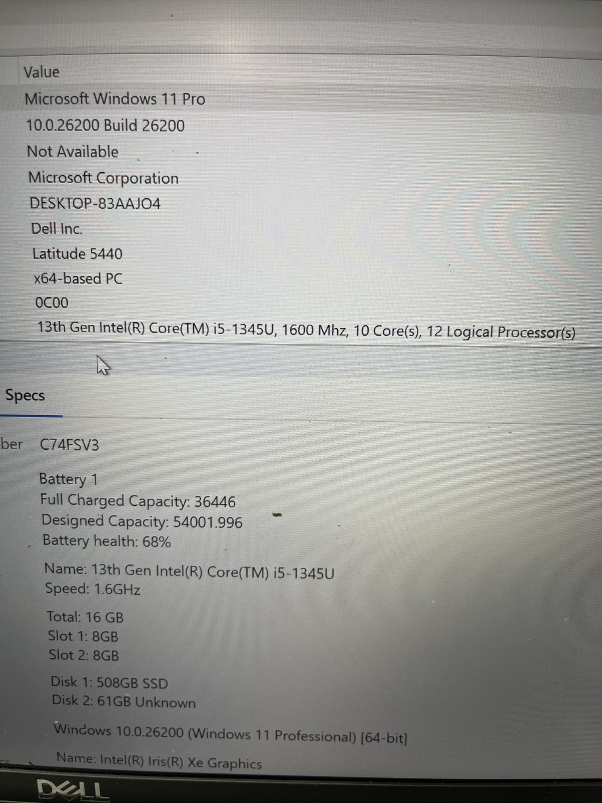 Dell Latitude 5440 14″ Laptop i5-1345U 1.60GHz 16GB RAM 512GB SSD Win 11 Pro