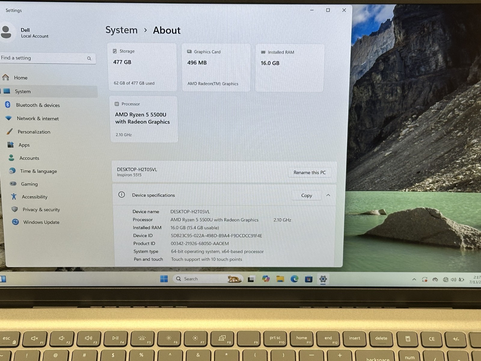 Dell Inspiron 5515 15.6″ FHD Ryzen 5 2.10 GHz 5500U 16GB RAM 512GB SSD Touch