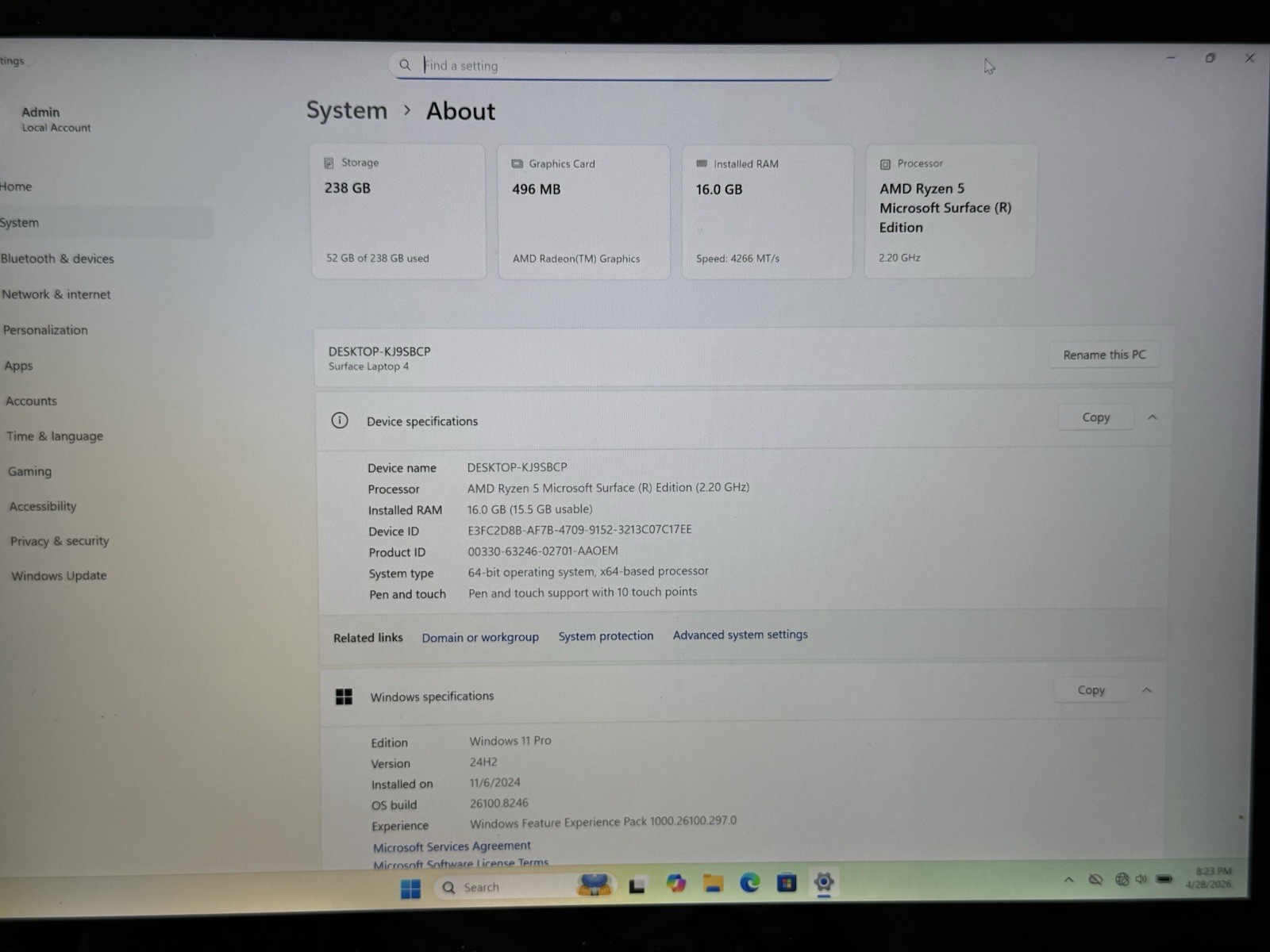 Lot 32x Microsoft Surface Laptop 3 4 Go 1943 1958 1951 Pro 7 1960