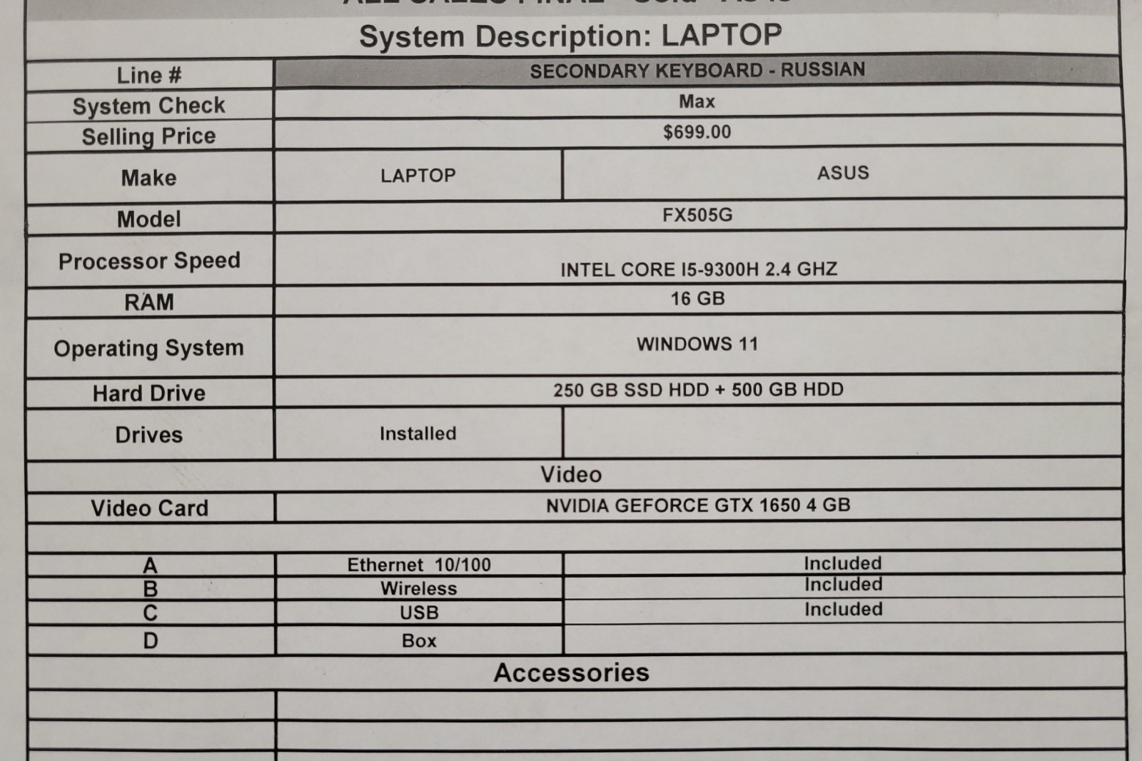 (80806-1) Asus FX505GT Laptop
