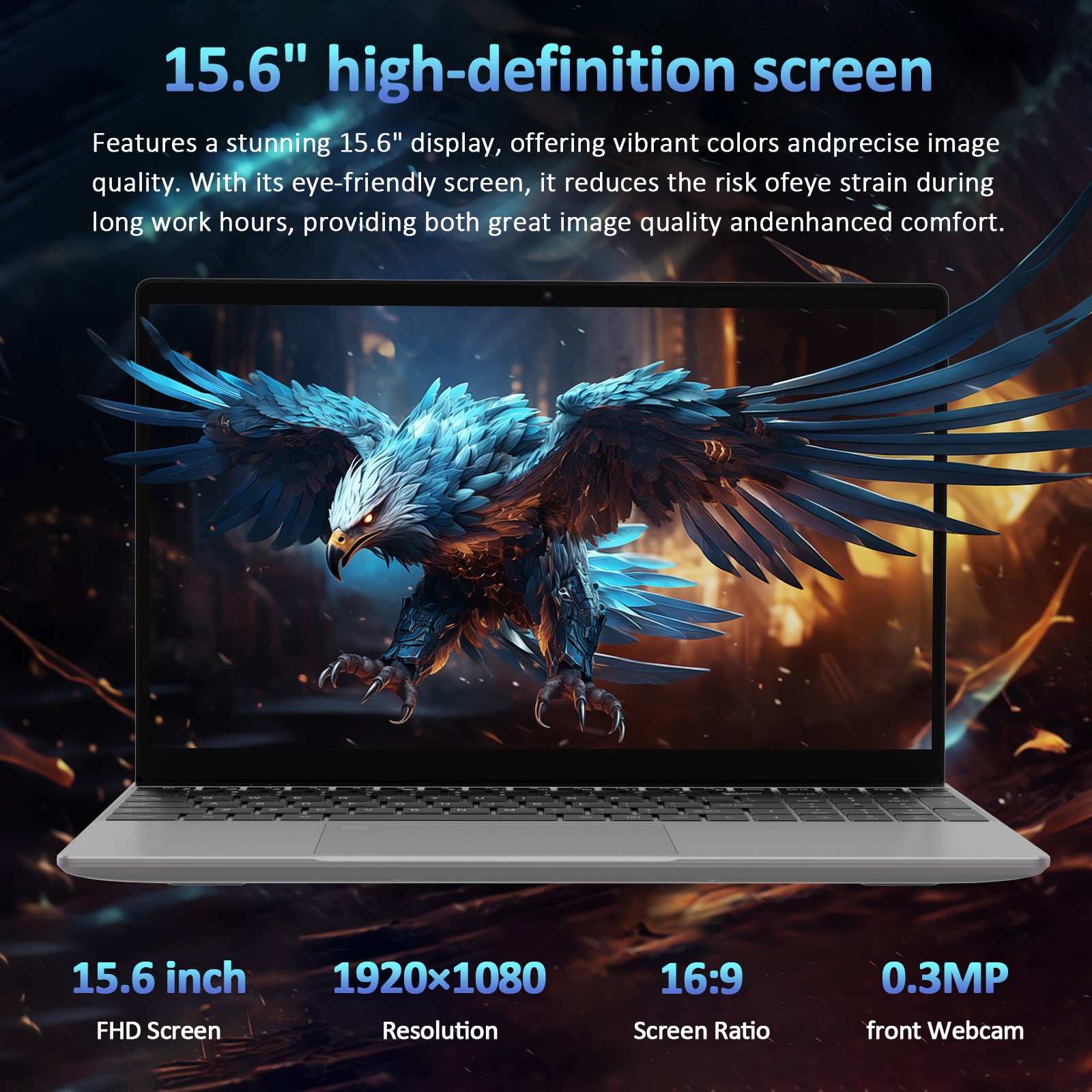 15.6″ Laptop Computer 4 Core N95 16GB+512GB Support Fingerprint, WiFi 5, BT 5.0