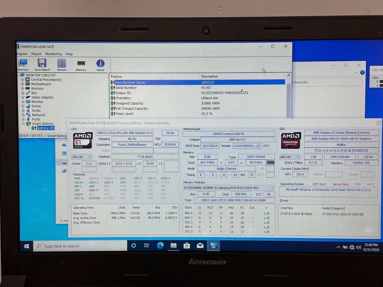 Lenovo B50-45 E1-6010 8GB RAM 500GB HDD RADEON R2 NO AC #04