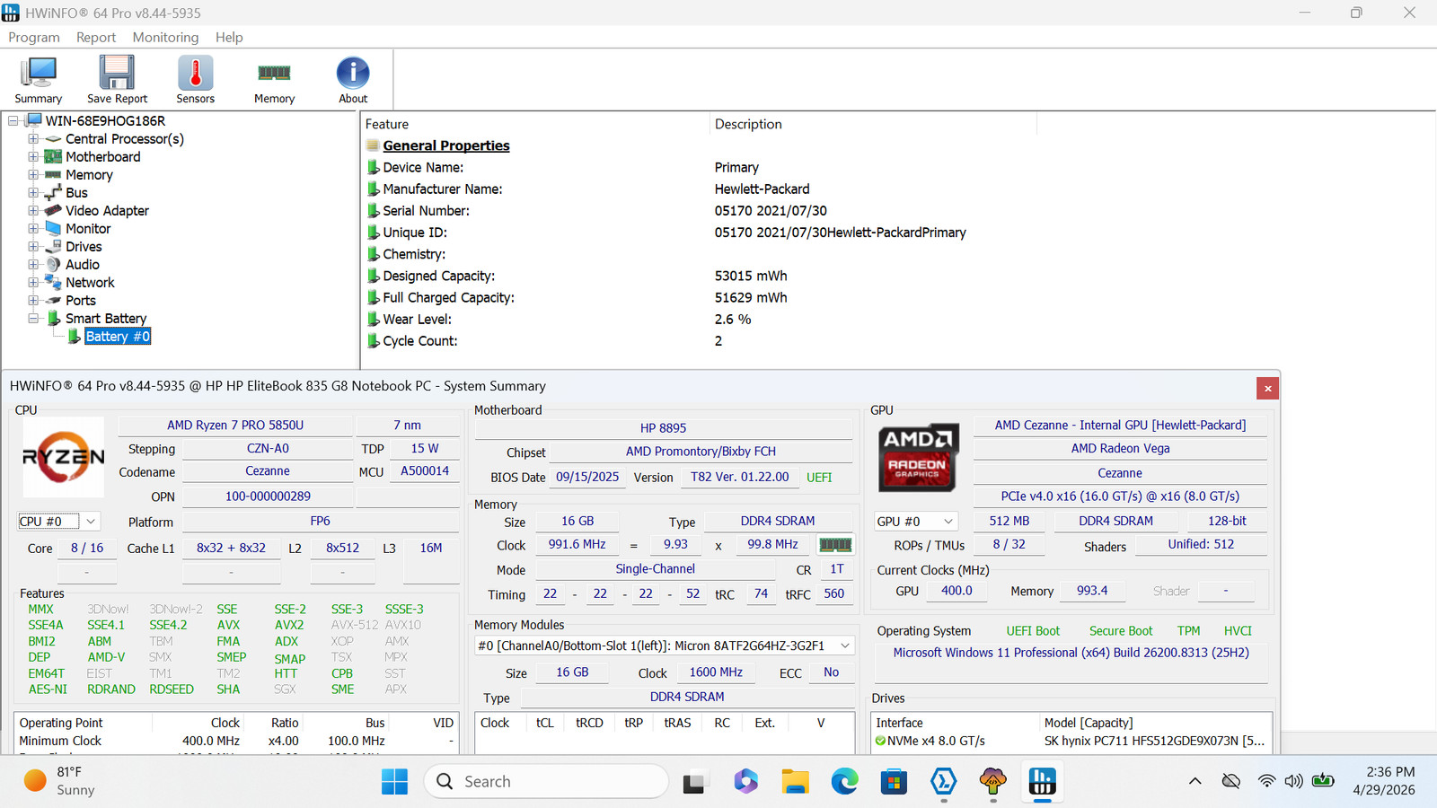 HP EliteBook 835 G8 13″ FHD Touch RYZEN 7 PRO 5850U 512GB SSD 16GB W11P Backlit
