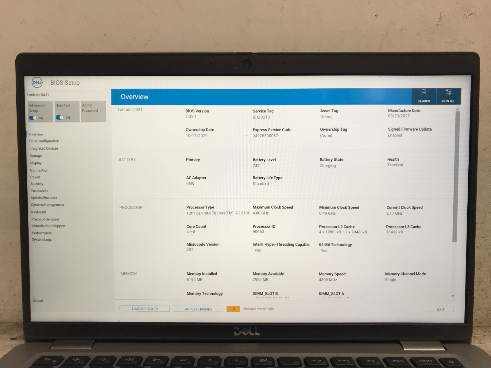 Dell Latitude 5431 / Intel Core i7-1270P 2.17GHz / 8GB RAM / No SSD