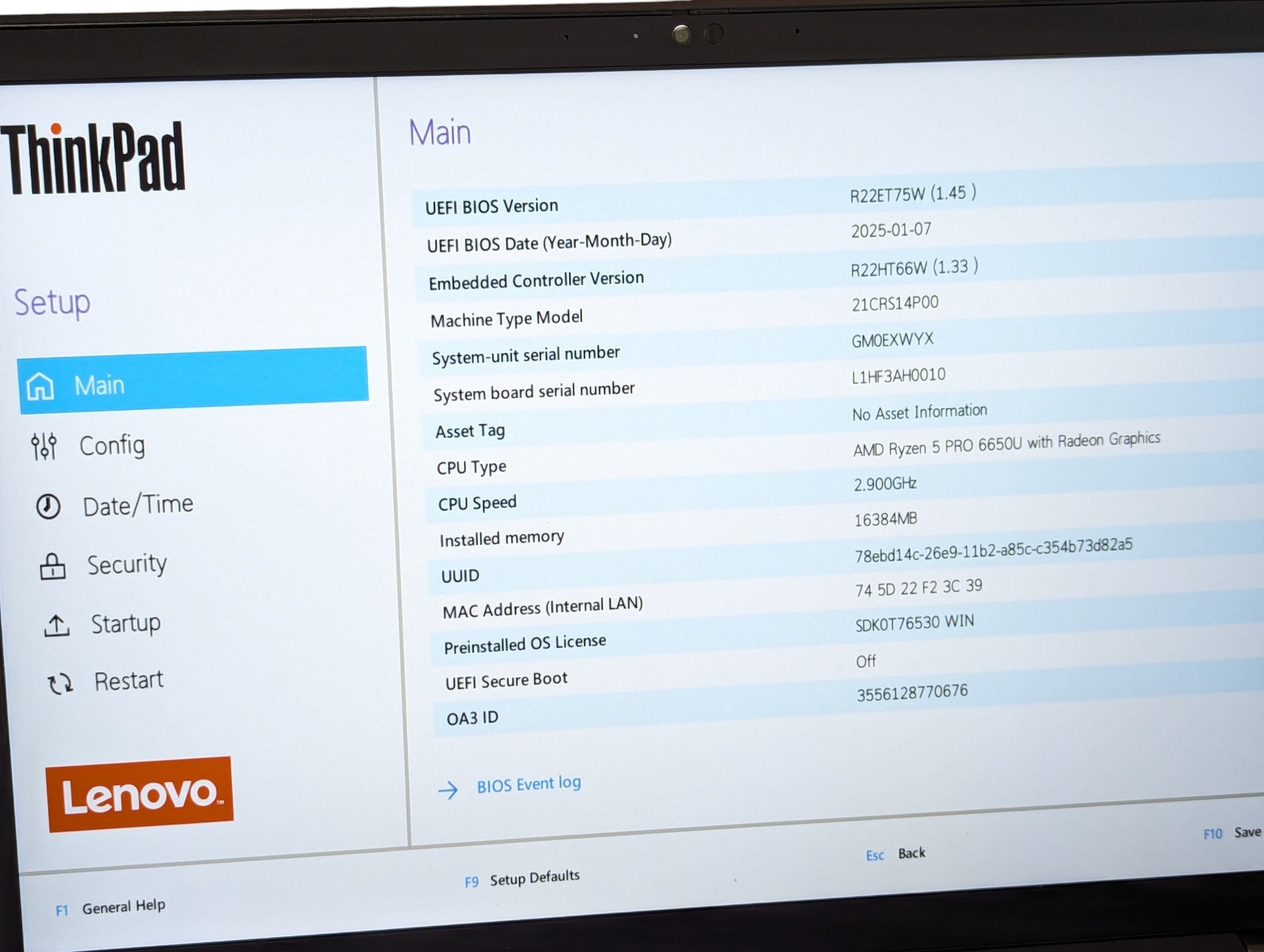 Lenovo ThinkPad T14s Gen 3 AMD Ryzen 5 PRO 2.9 GHZ 16GB 256GB Grade D