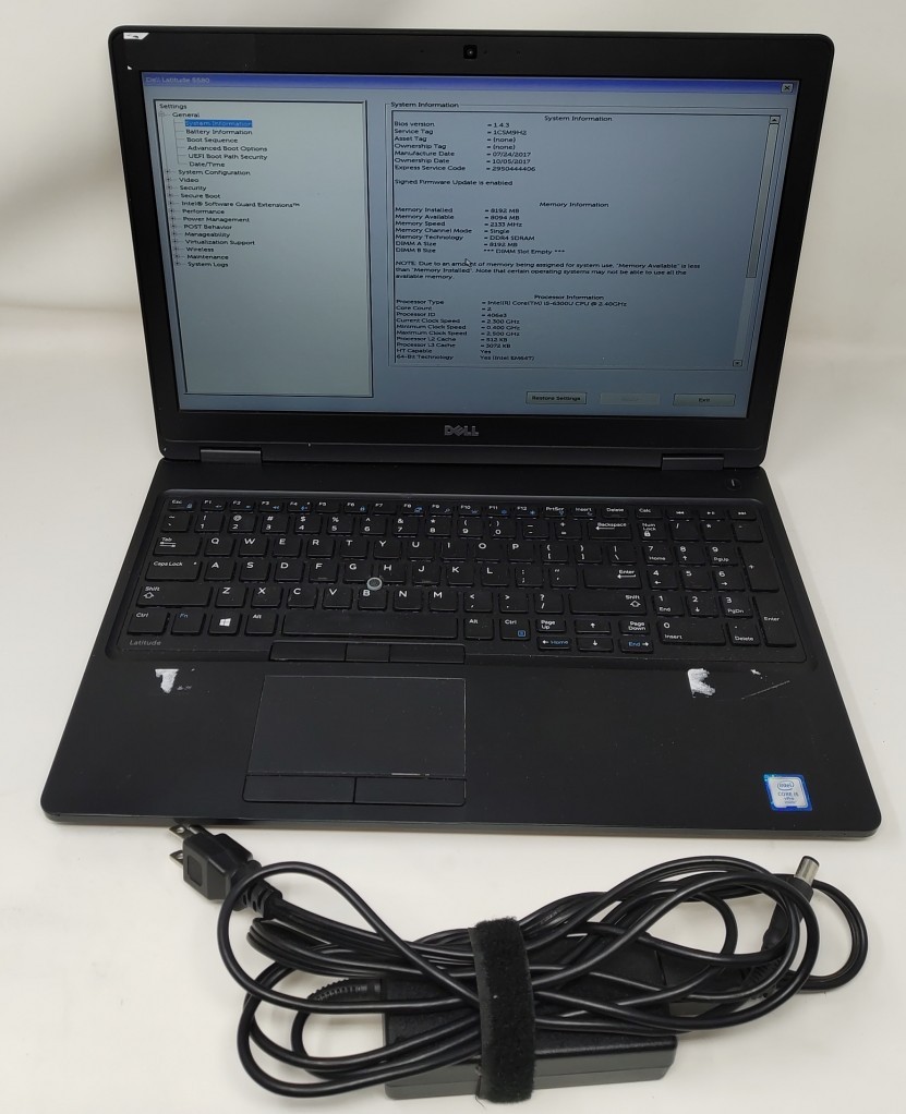 DELL LATITUDE 5580 Laptop Intel I5-6300U 8GB 500GB SEE NOTES