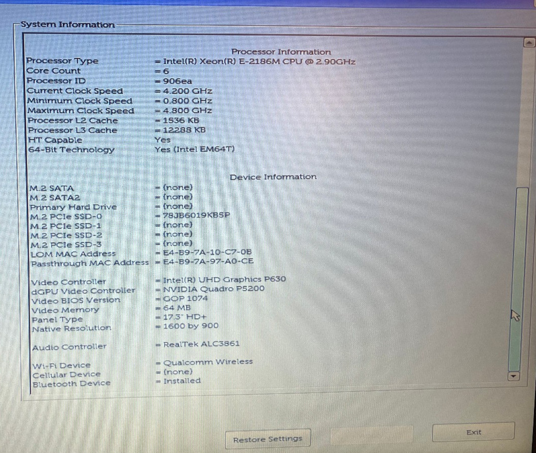 Dell Precision 7730 17″ NVIDIA Q. P5200 16GB 2.9GHz Intel Xeon E-2186M 64GB 2TB