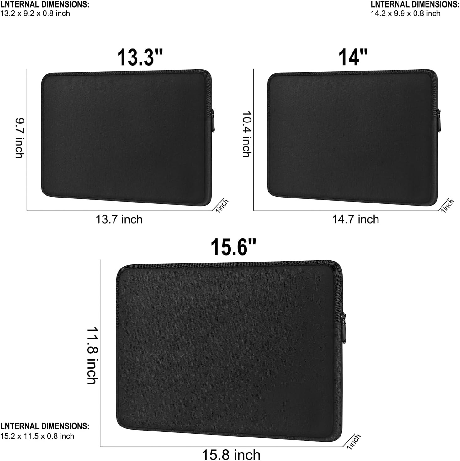 Black 15.6 Inch Laptop Sleeve, Shockproof Portable Computer Case for Travel