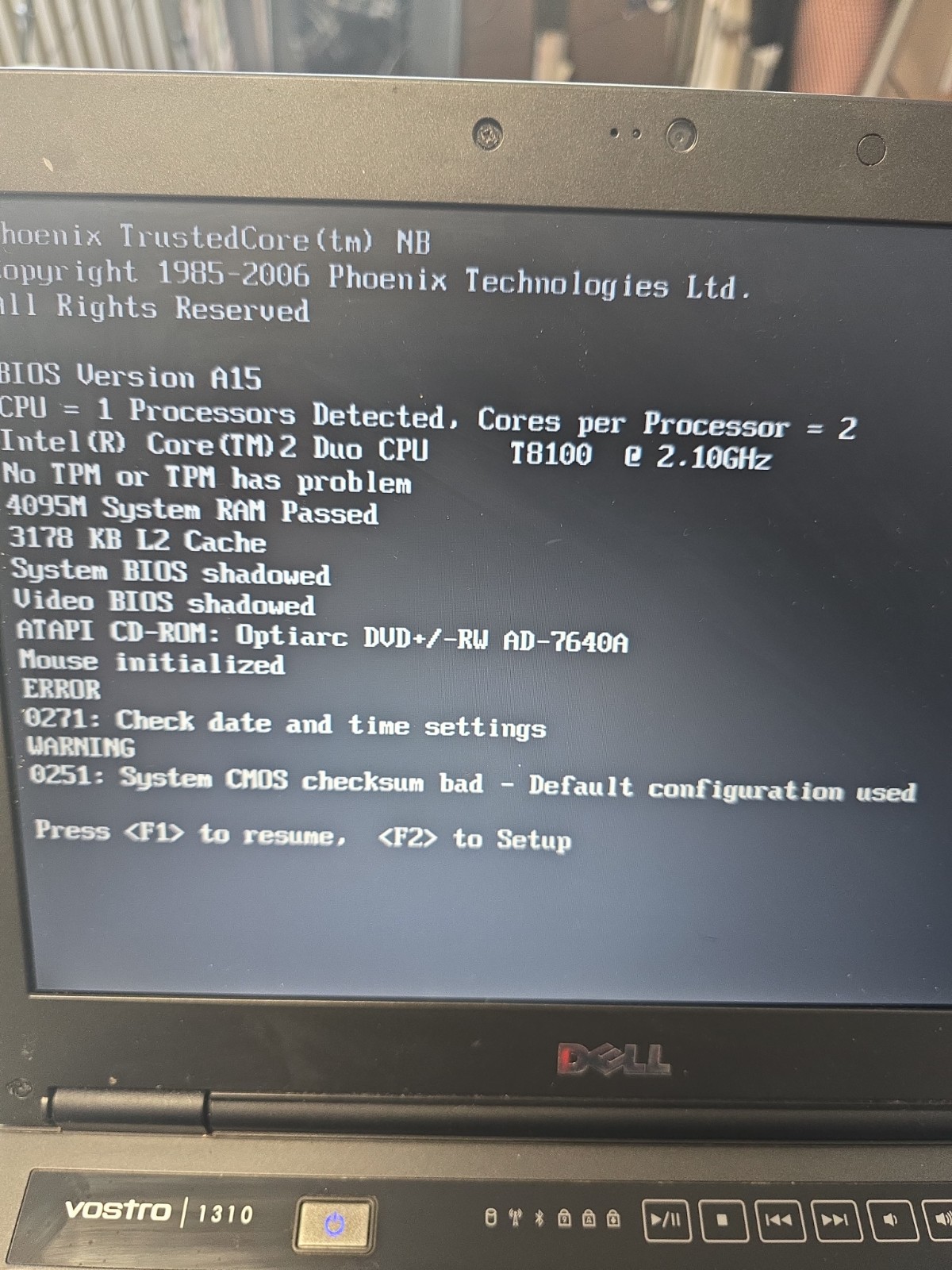 Dell Vostro 1310 Laptop T8100 4GB Fingerprint Original Power Supply Tested