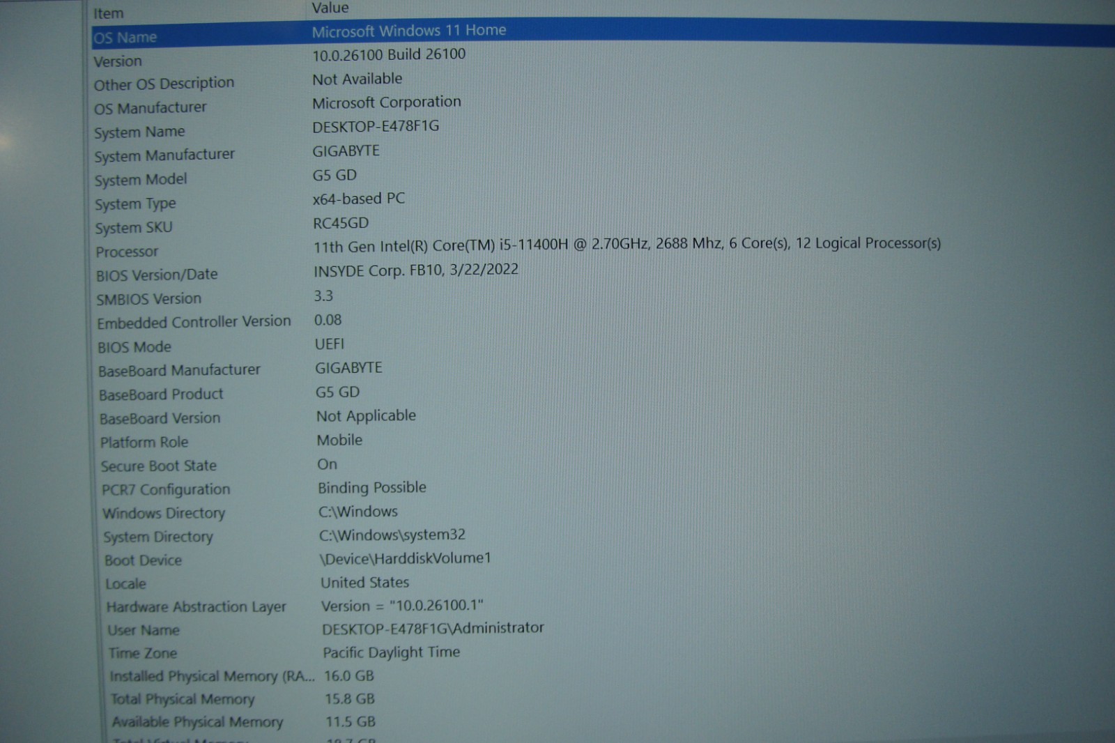 Gigabyte G5 GD 15.6″ FHD 144hz i5-11400H 2.7GHz 16GB 512GB RTX 3050 98% Battery