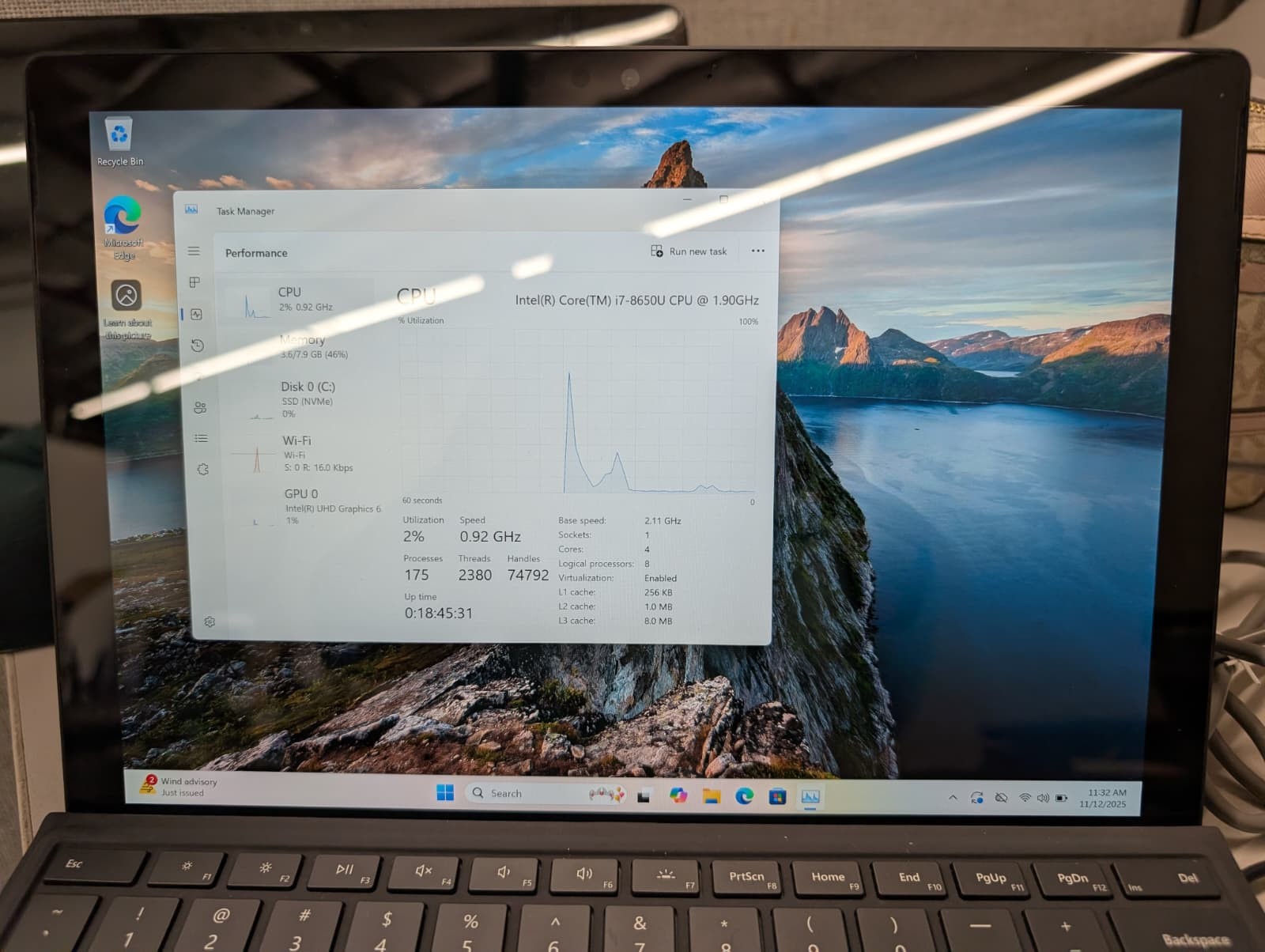 Microsoft Surface Pro 6 Core i7-8650U 1.90GHz 8GB RAM 256GB SSD Windows11 Pro-3