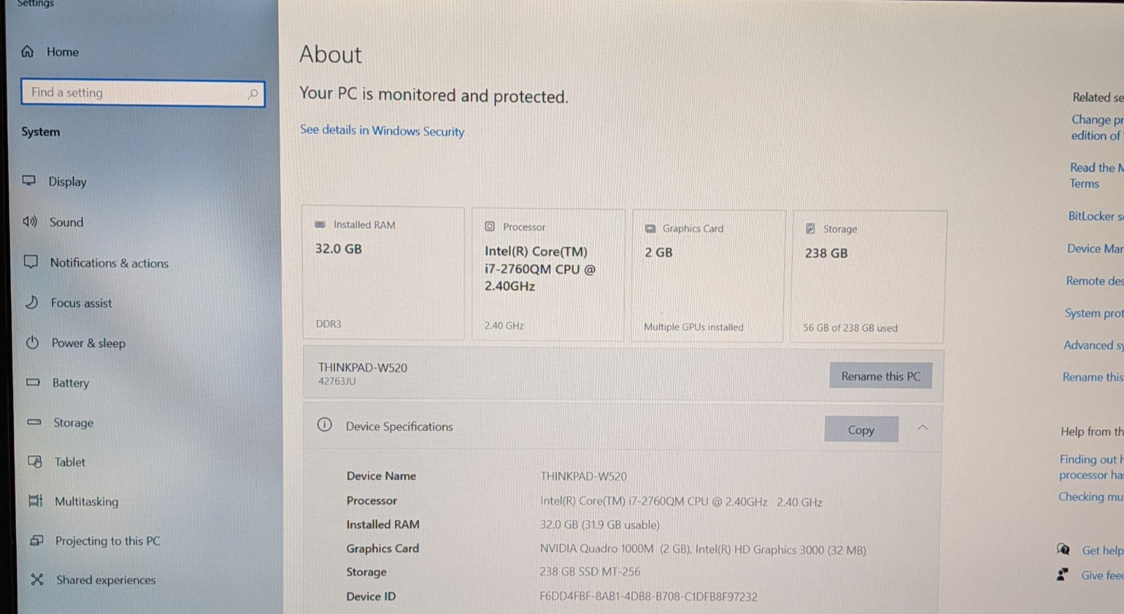 Lenovo ThinkPad W520 15.6 Laptop Intel i7-2760QM 32GB RAM 256GB mSATA SSD Win 10