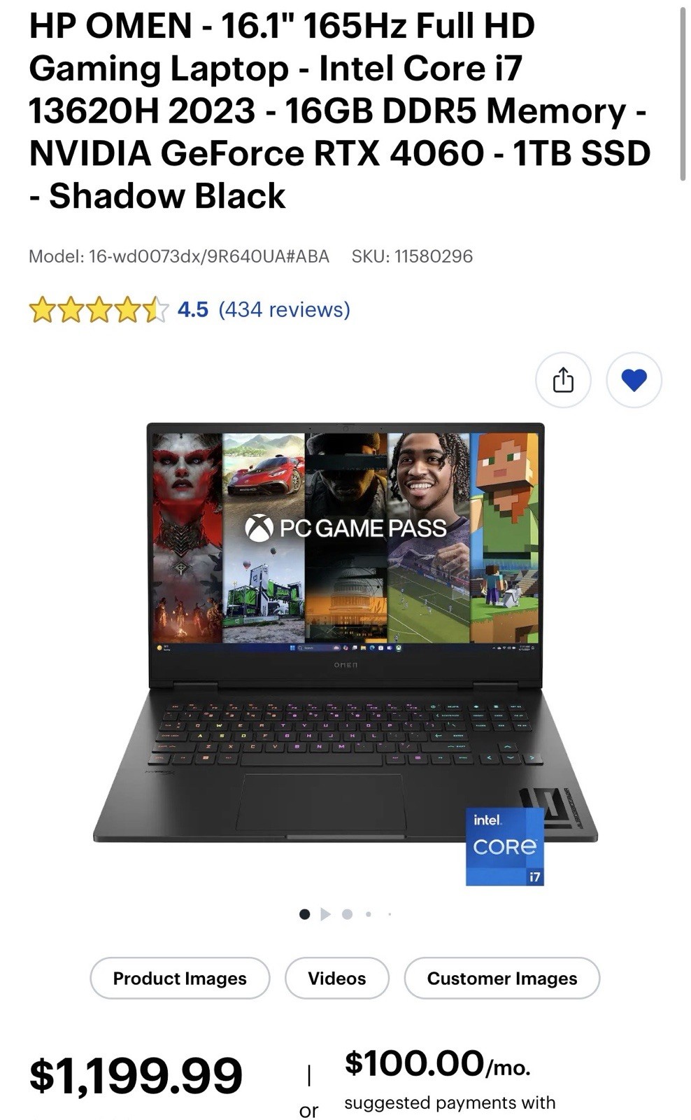 HP OMEN – 16.1″ 165Hz Full HD Gaming Laptop – Intel Core i7 13620H 2023 – 16GB