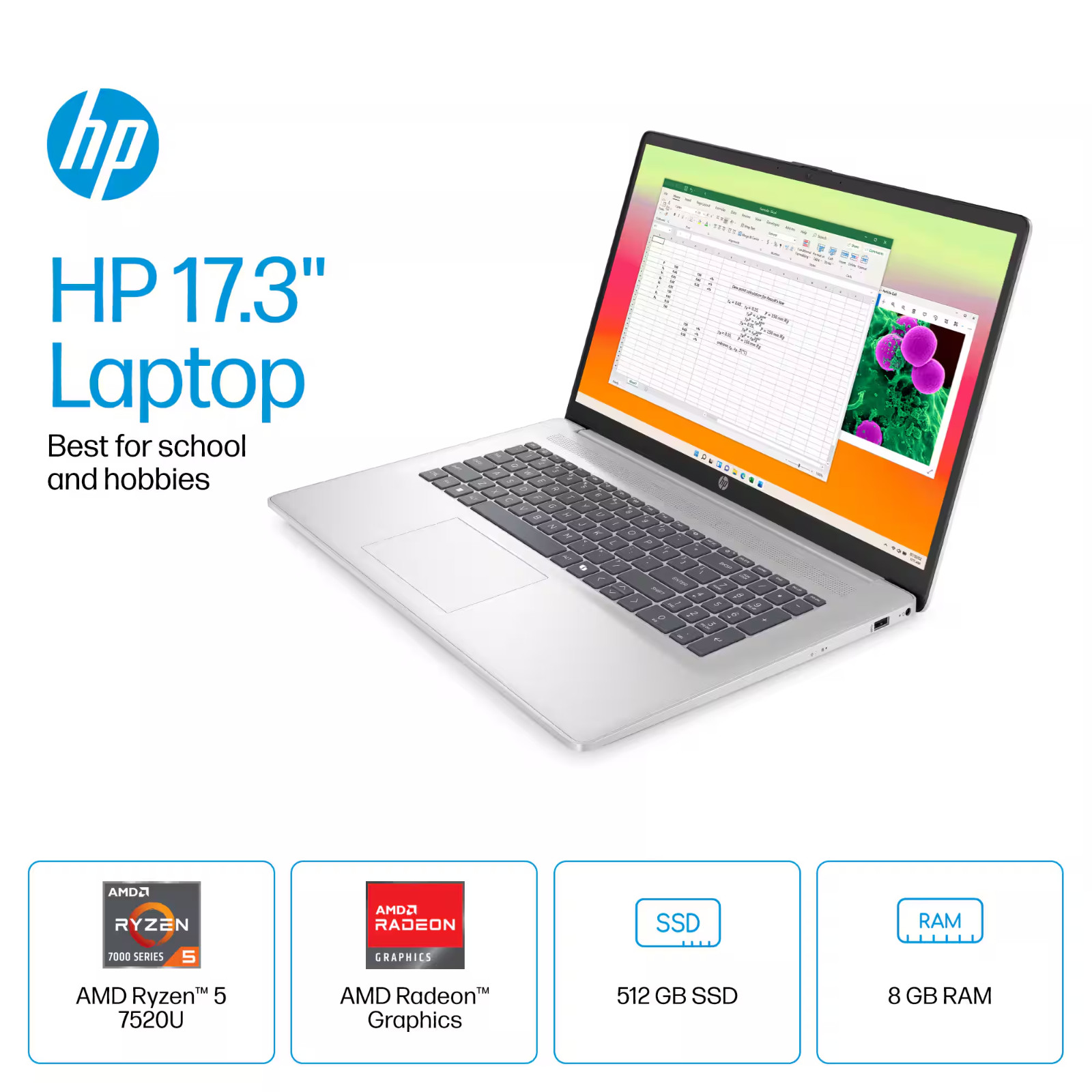 2026 HP Pavilion Laptop 17.3″ FHD, AMD Ryzen 5, 8GB RAM & 512GB SSD Win 11 Pro