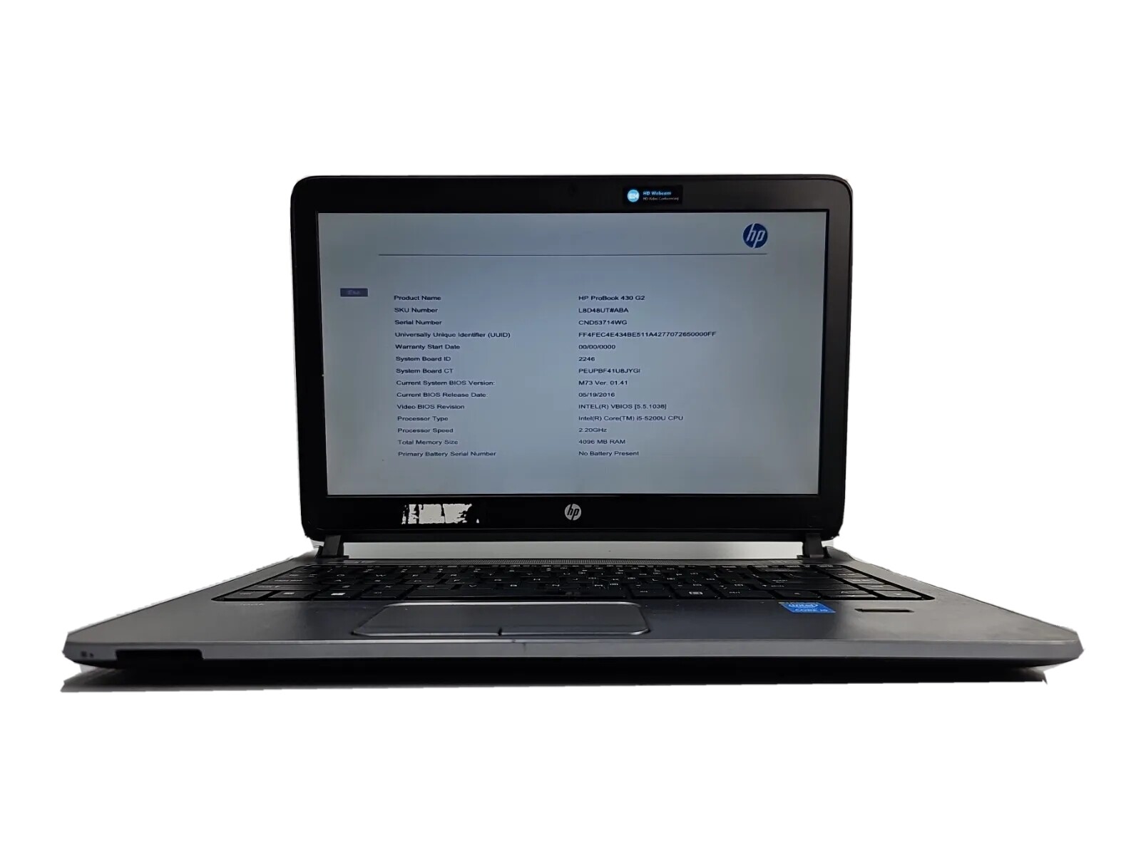 HP ProBook 430 G2 13.3 i5-5200u 2.2GHz 4GB RAM NO HDD/BATTERY