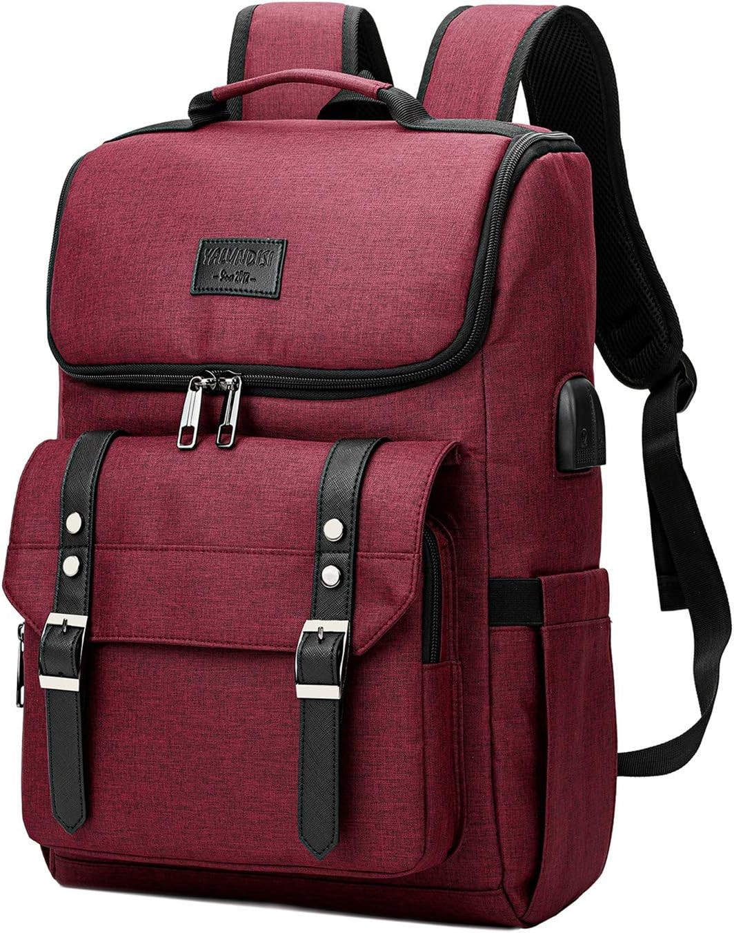Vintage Backpack Travel Laptop Backpack Fits 15.6 Inch Laptop Black with USB Cha
