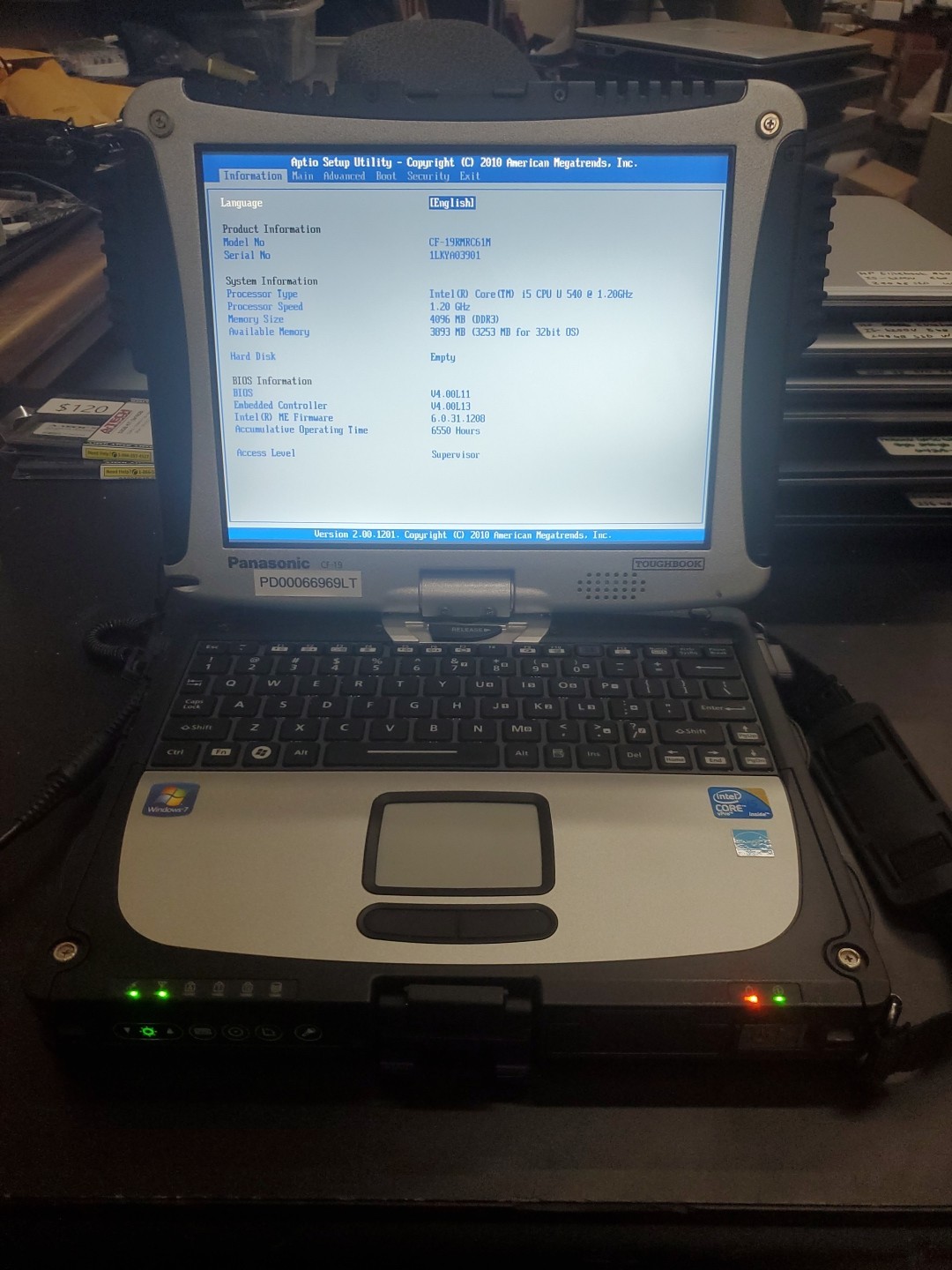 Panasonic Toughbook CF-19, i5-540 @ 1.2GHz, 4GB RAM, NO HD/caddy 6550 Hours