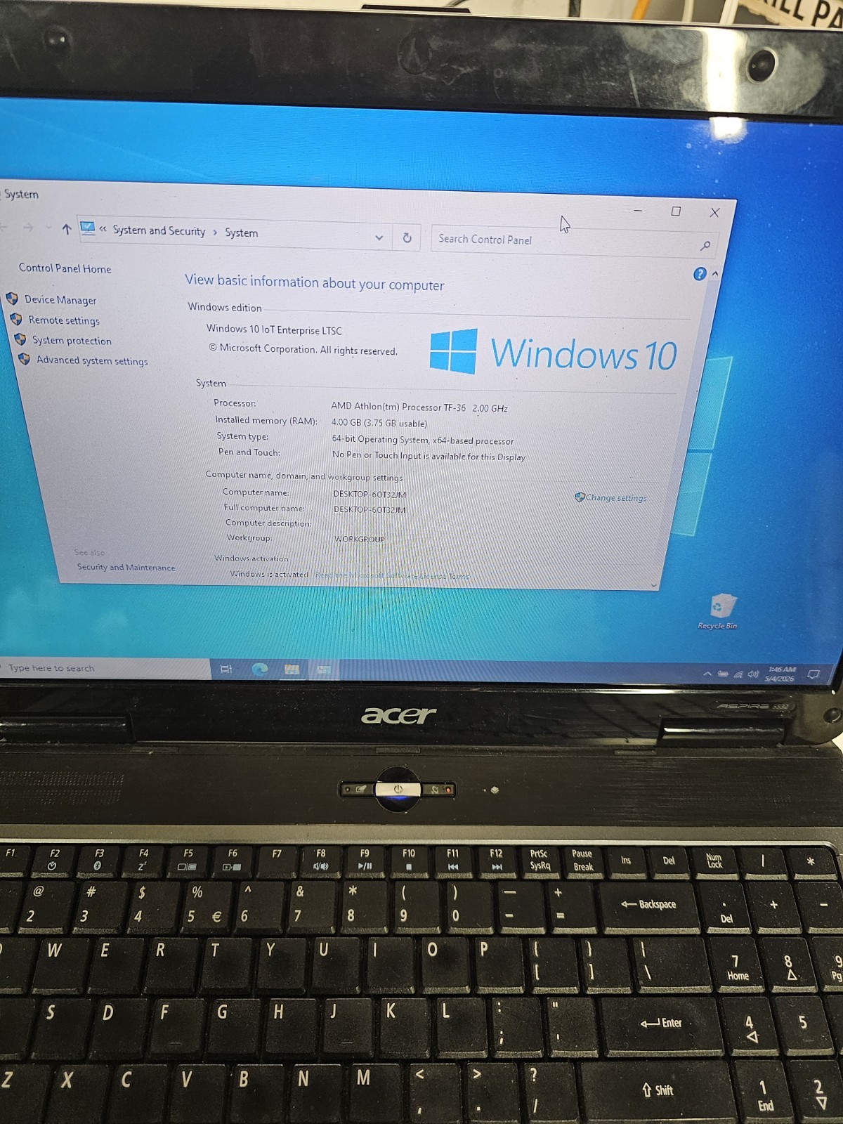 Acer Aspire 5532 Laptop Black 15.6″ HD LCD Display 500GB HD, 4GB RAM Windows 10