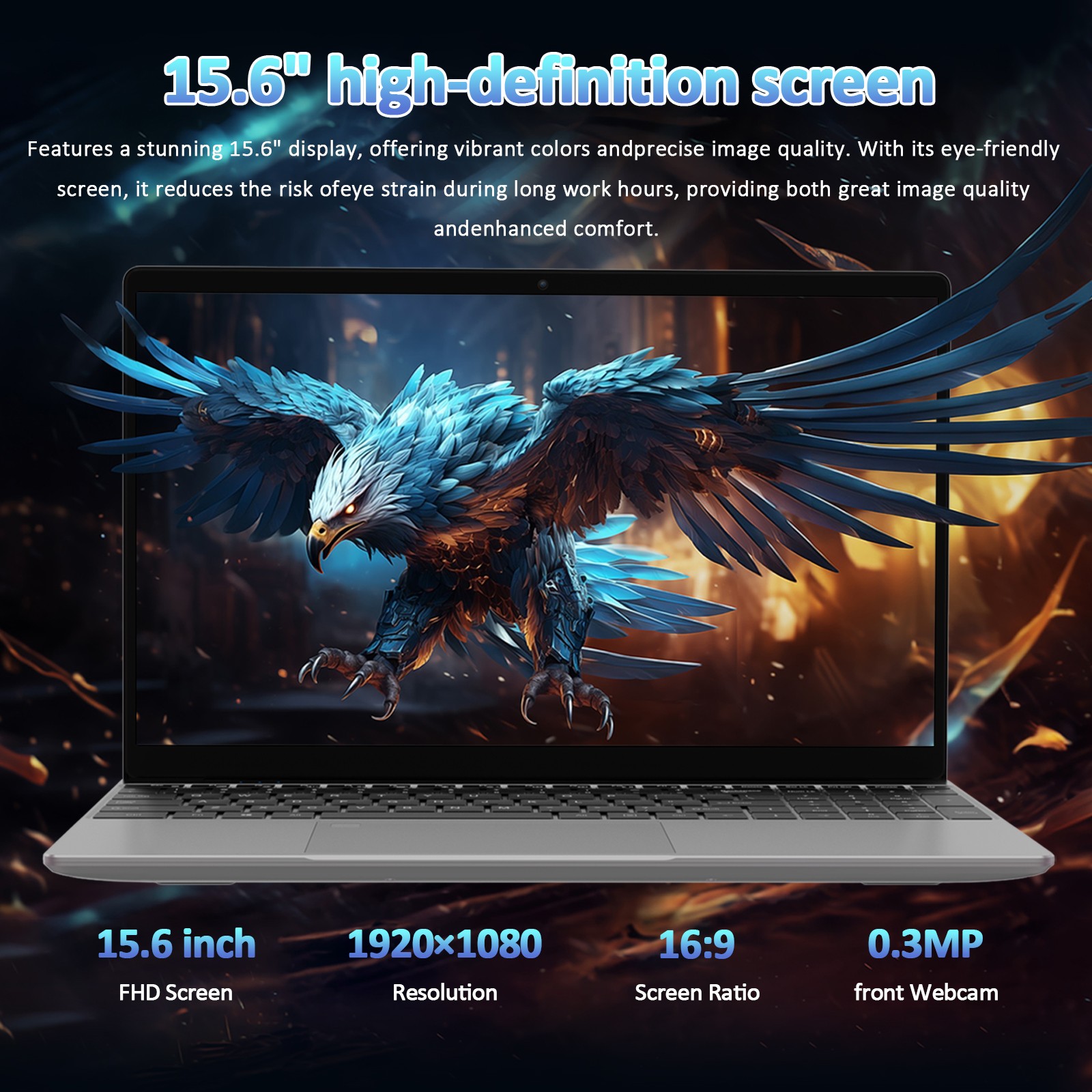 15.6″ Lightweight Laptop CPU N150 16GB + 512GB SSD 8000mAh Big Battery Capacity