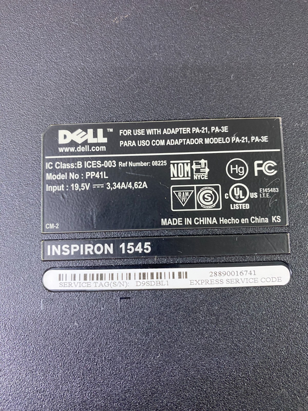 Dell Inspiron 1545 Laptop 15.6″ Pentium D 3GB RAM 320GB HDD (Windows 7 64-Bit)