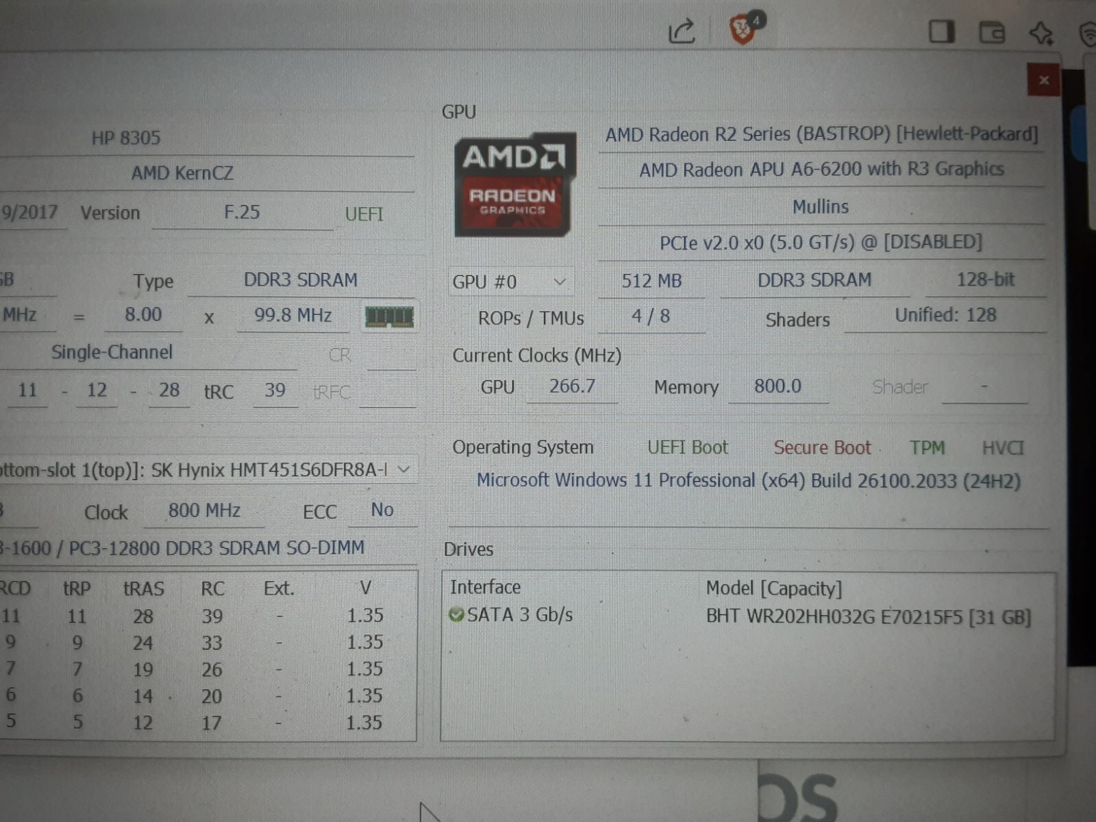 BAD Batt – HP 8305 Notebook 4GB RAM, 32GB SSD AMD Radeon APU A6-6200 R3 Graphics