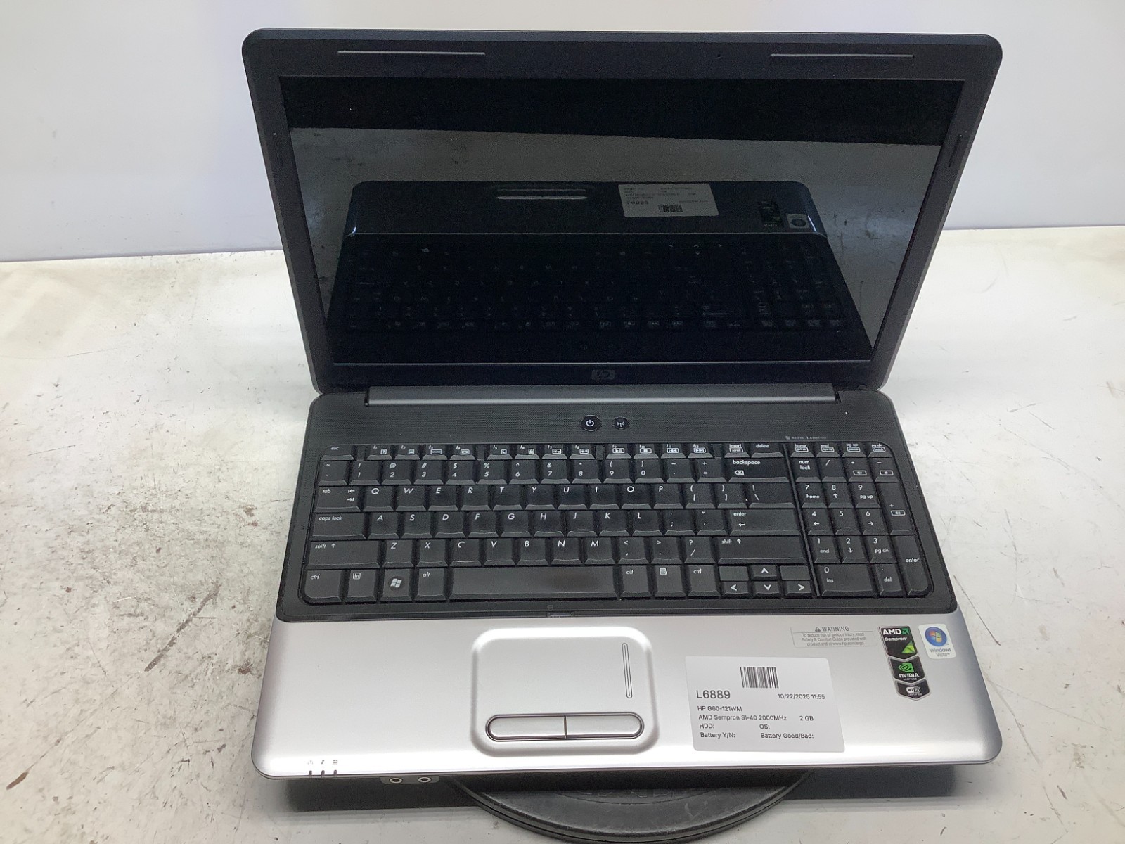 HP G60-121WM AMD Sempron SI-40 2 GB NO HDD