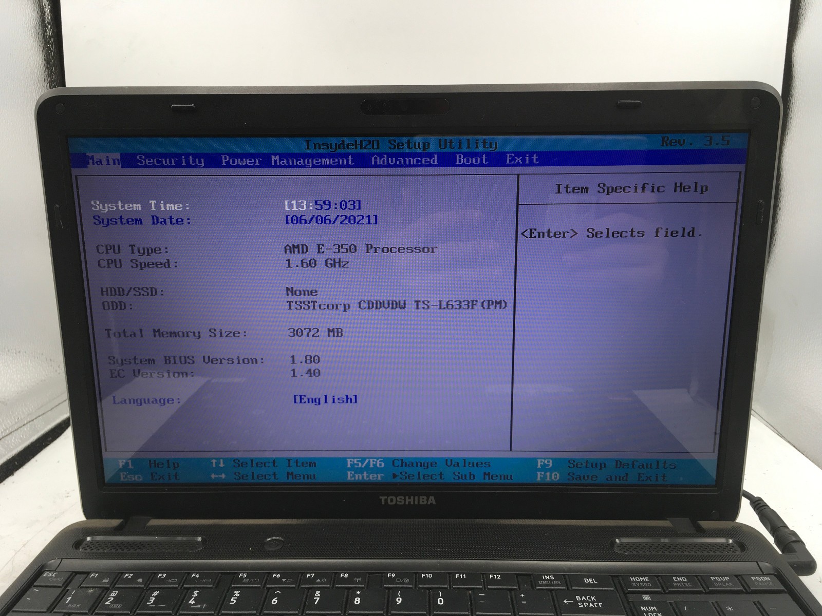 TOSHIBA SATELLITE C655-S5201 – BOOTS TO BIOS – AMD E 350 – 3GB RAM -READ-BB