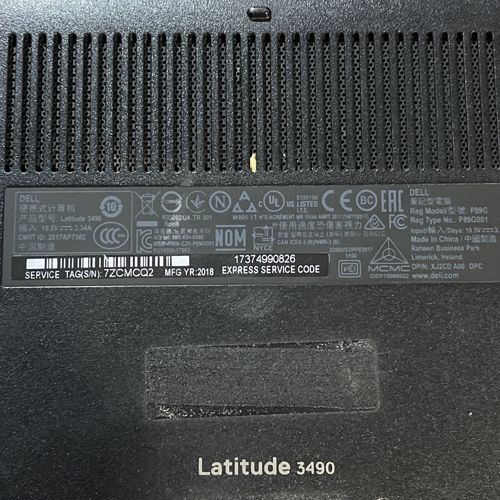 DELL LATITUDE 3490 INTEL CORE I5-8250U 1.60GHZ 8GB RAM NO HD ,