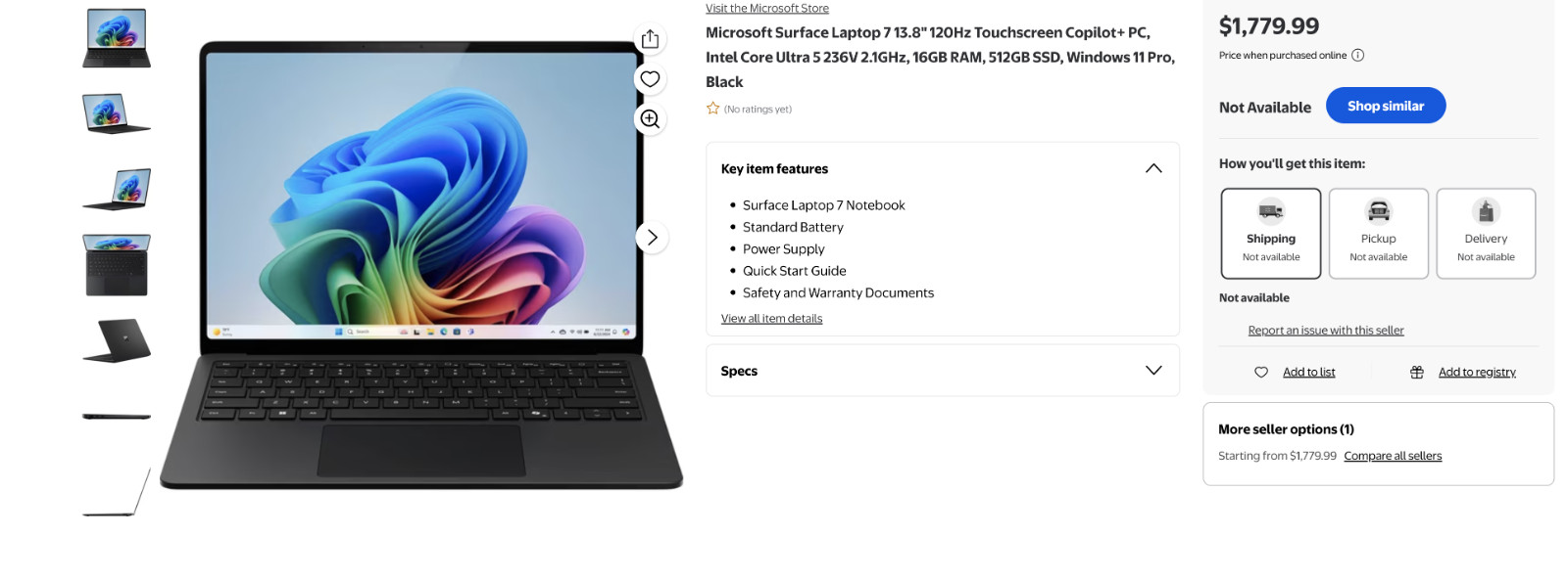 Microsoft Surface Laptop 7th Edition, 13.8″ Ultra 5 236V, 16GB RAM, 256GB