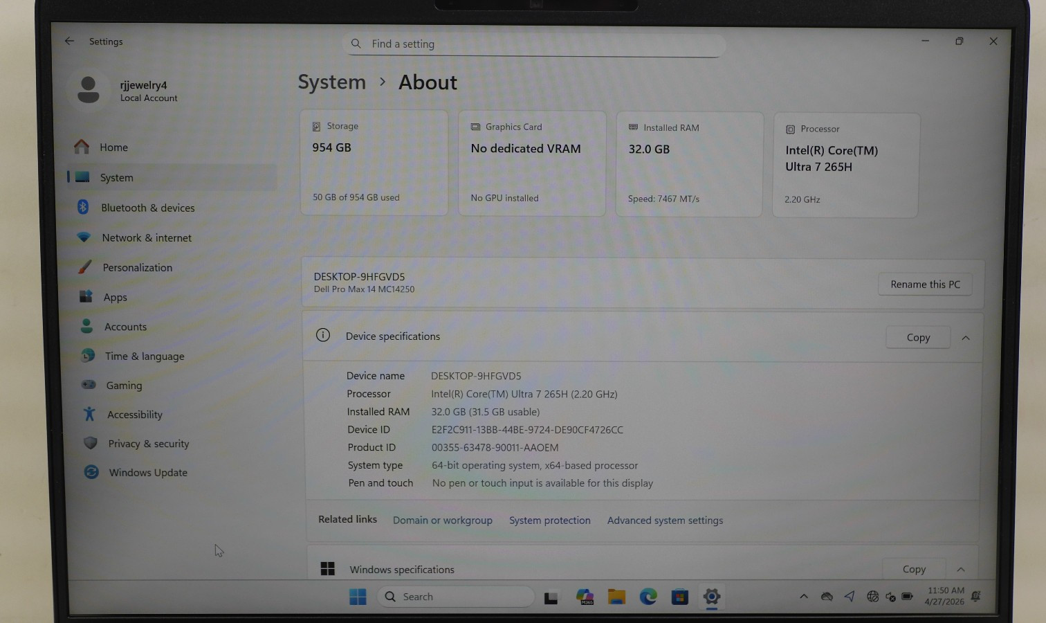 Dell Pro Max 14 MC14250 14″ 1TB 2.2GHz 32GB RAM Intel Core Ultra 7 (H90001239)